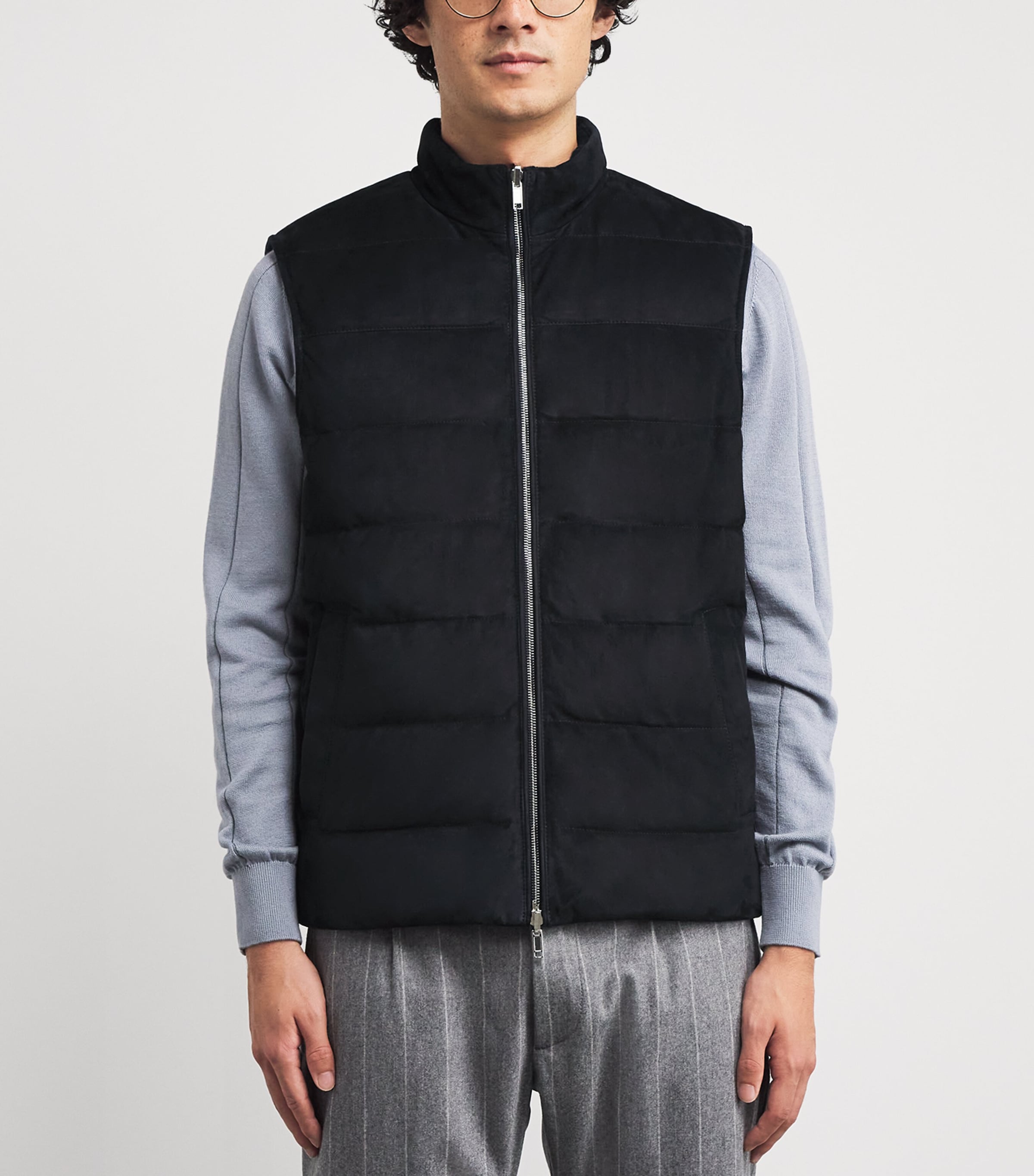 Reversible Down Leather and Wool-Cashmere Gilet BLU, BLU Image 3