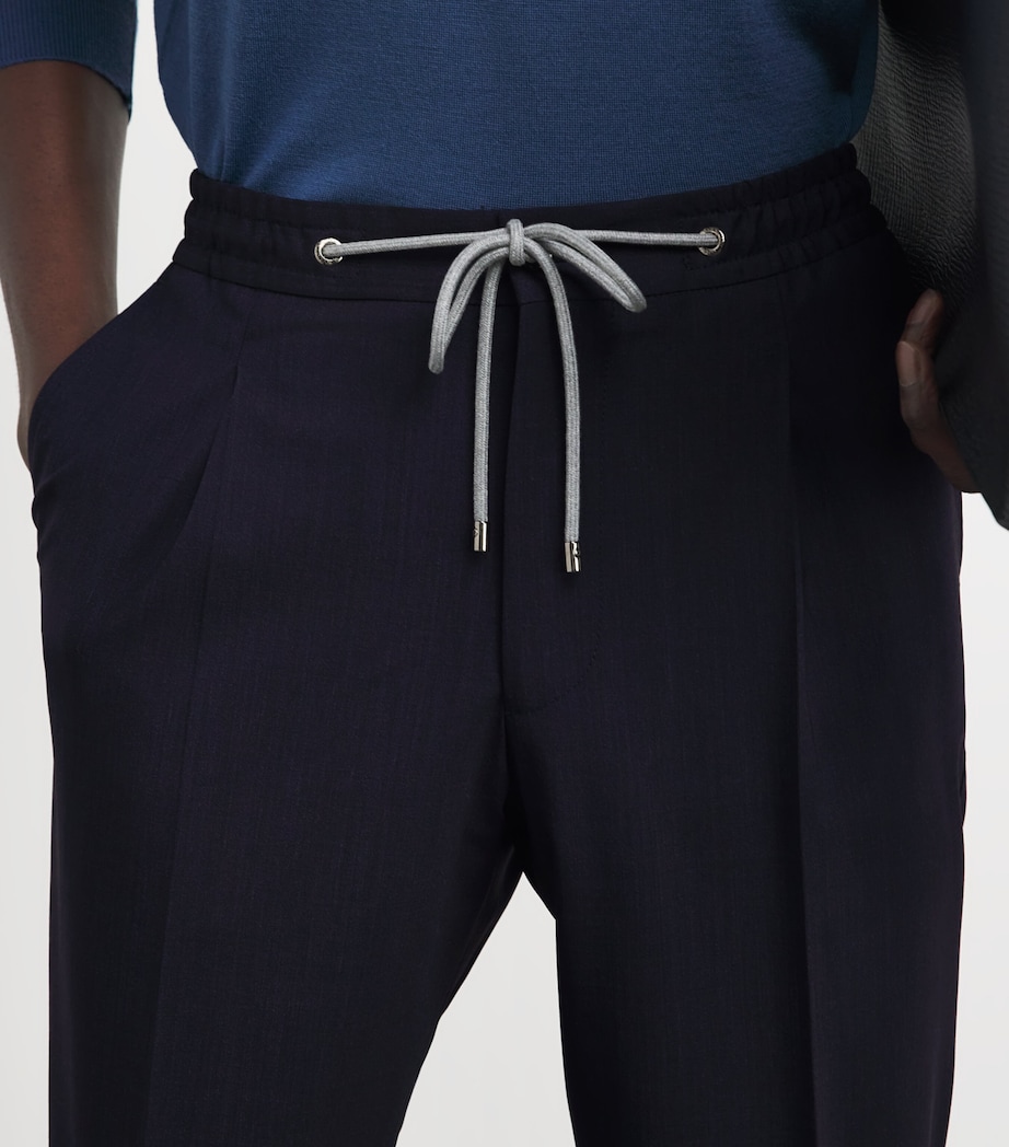 Corneliani Mens Stretch-Virgin Wool Drawstring Trousers Navy Blue Image 3