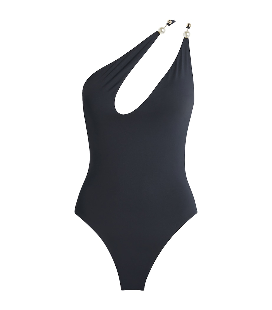 Moré Noir Womens Embellished One-Shoulder Swimsuit Black Image 1
