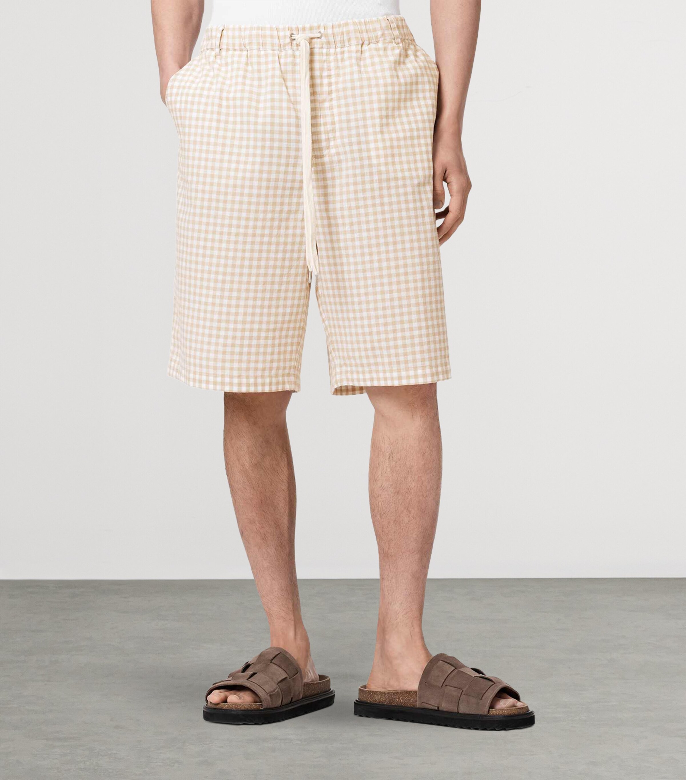 AllSaints Mens Organic Cotton Gingham Rockland Shorts Desert Yellow Image 3