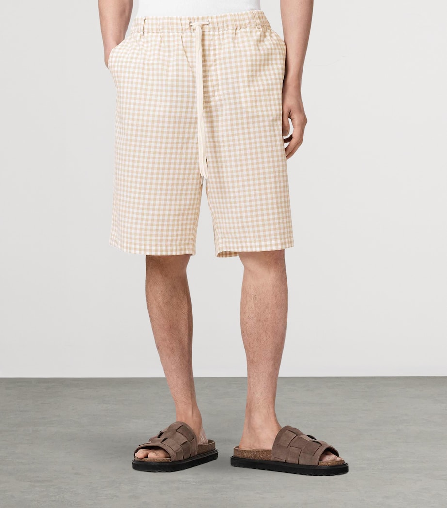 AllSaints Mens Organic Cotton Gingham Rockland Shorts Desert Yellow Image 3