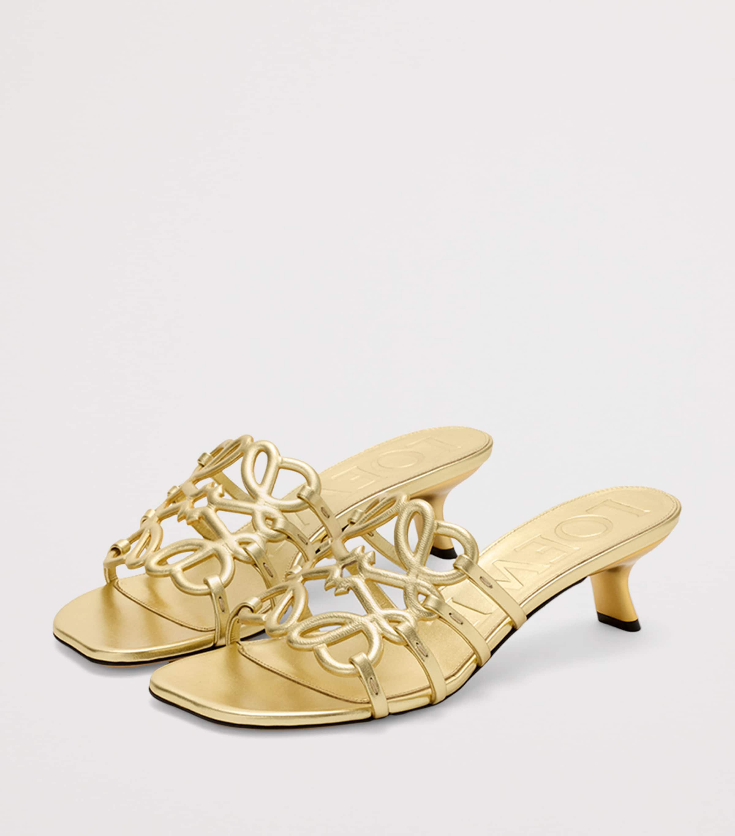 LOEWE x Paula's Ibiza Leather Petal Anagram Heeled Mules 45 Gold Image 2