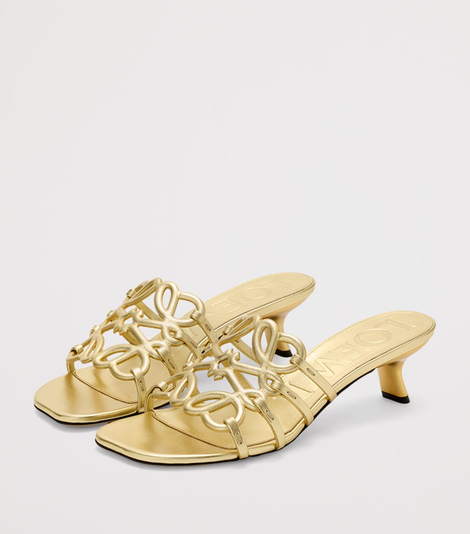 LOEWE x Paula's Ibiza Leather Petal Anagram Heeled Mules 45 Gold Image 2