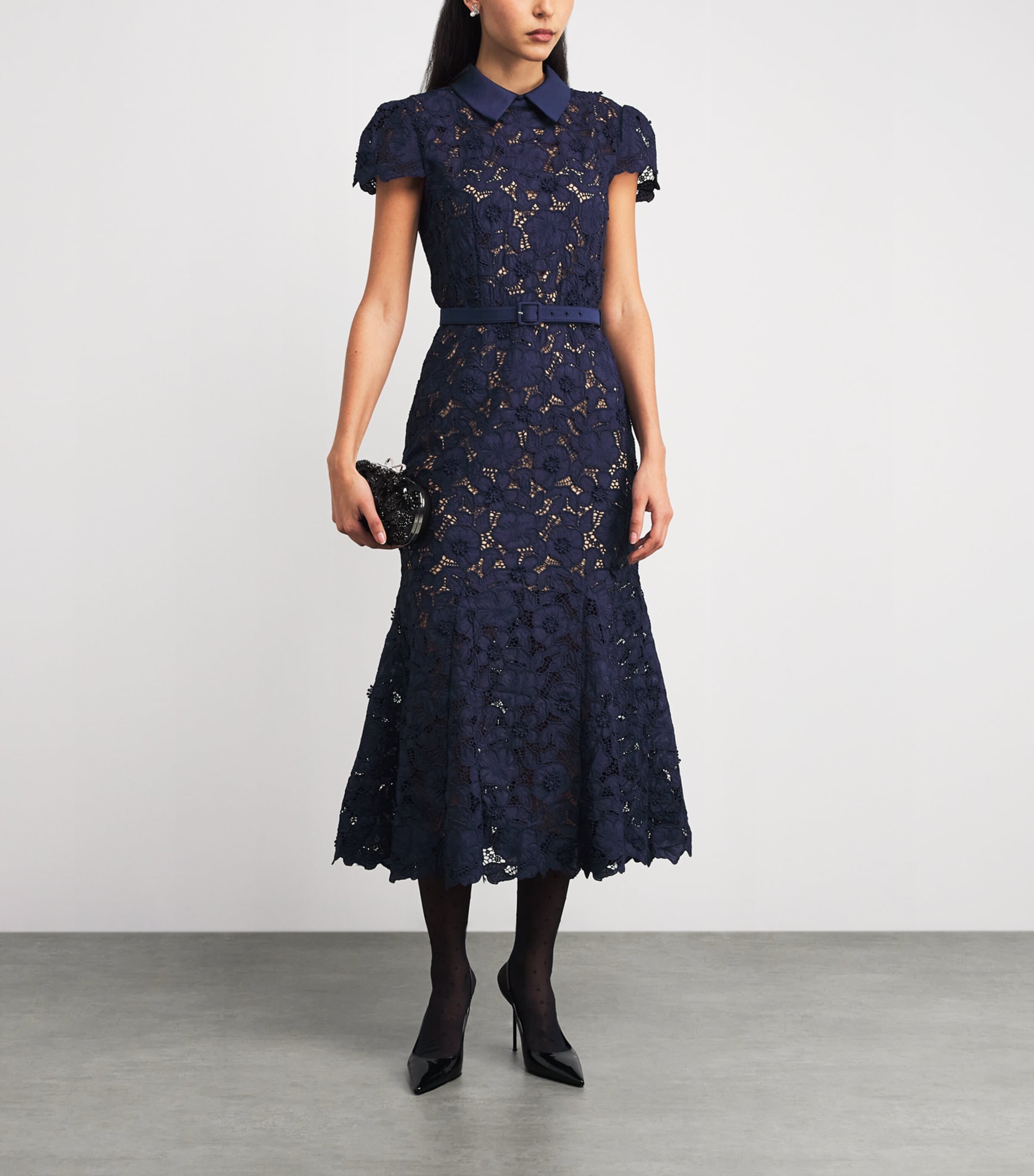 Lace Collared Midi Dress NAVY Image 2