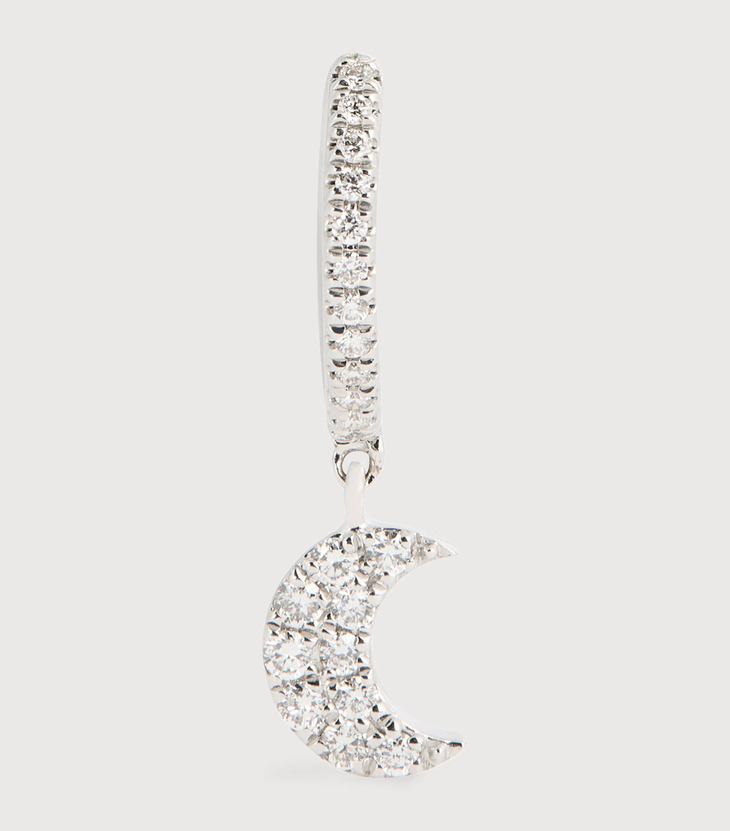 White Gold and Diamond Crescent Moon Single Earring WHITE GOLD Image 3