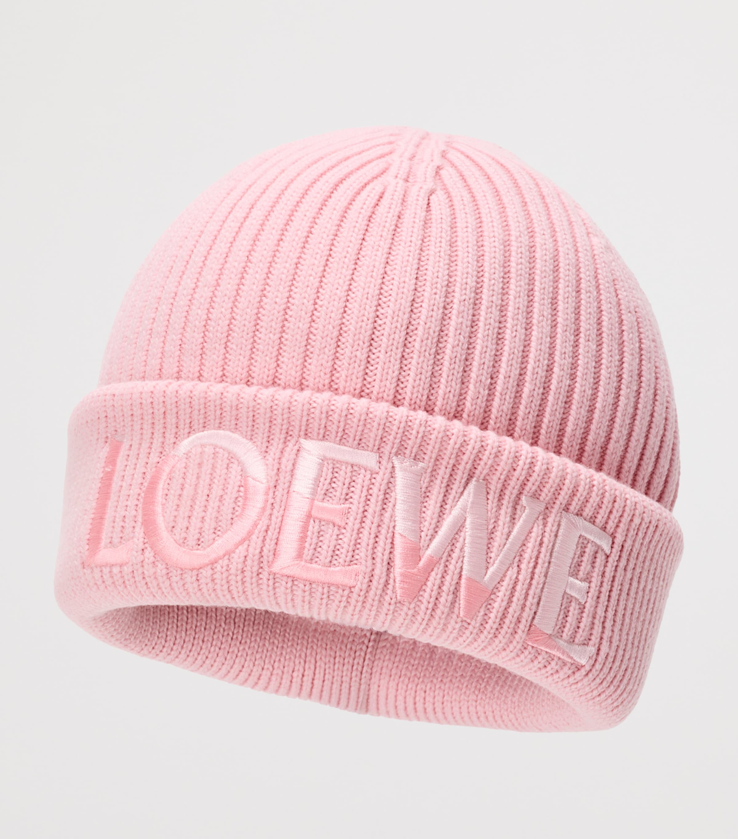 LOEWE Wool Ribbed Logo Beanie Light Pink Image 2