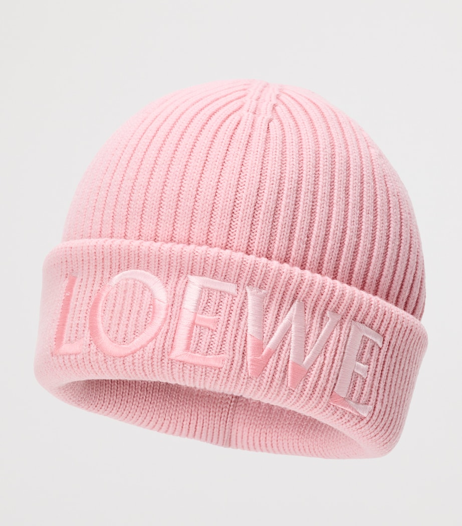 LOEWE Wool Ribbed Logo Beanie Light Pink Image 2