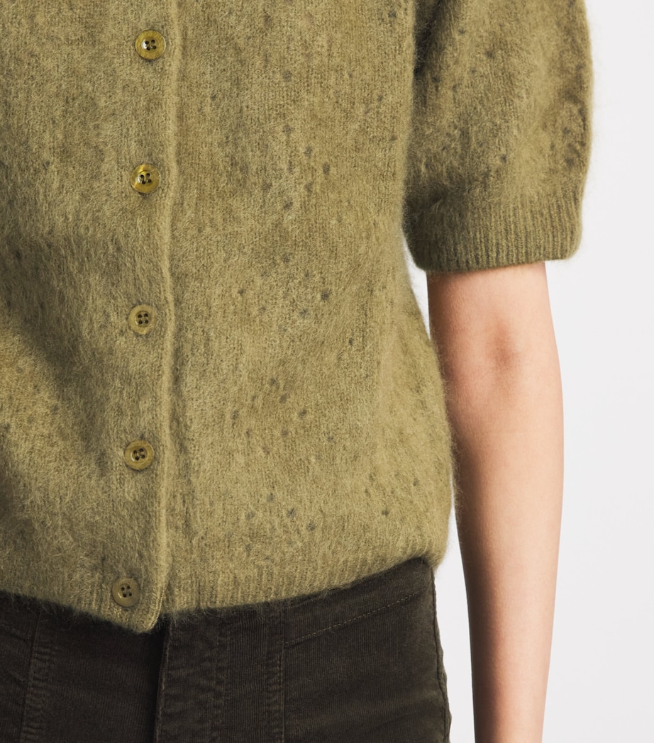 FRAME Womens Cashmere Short-Sleeve Cardigan Deep Olive Image 3