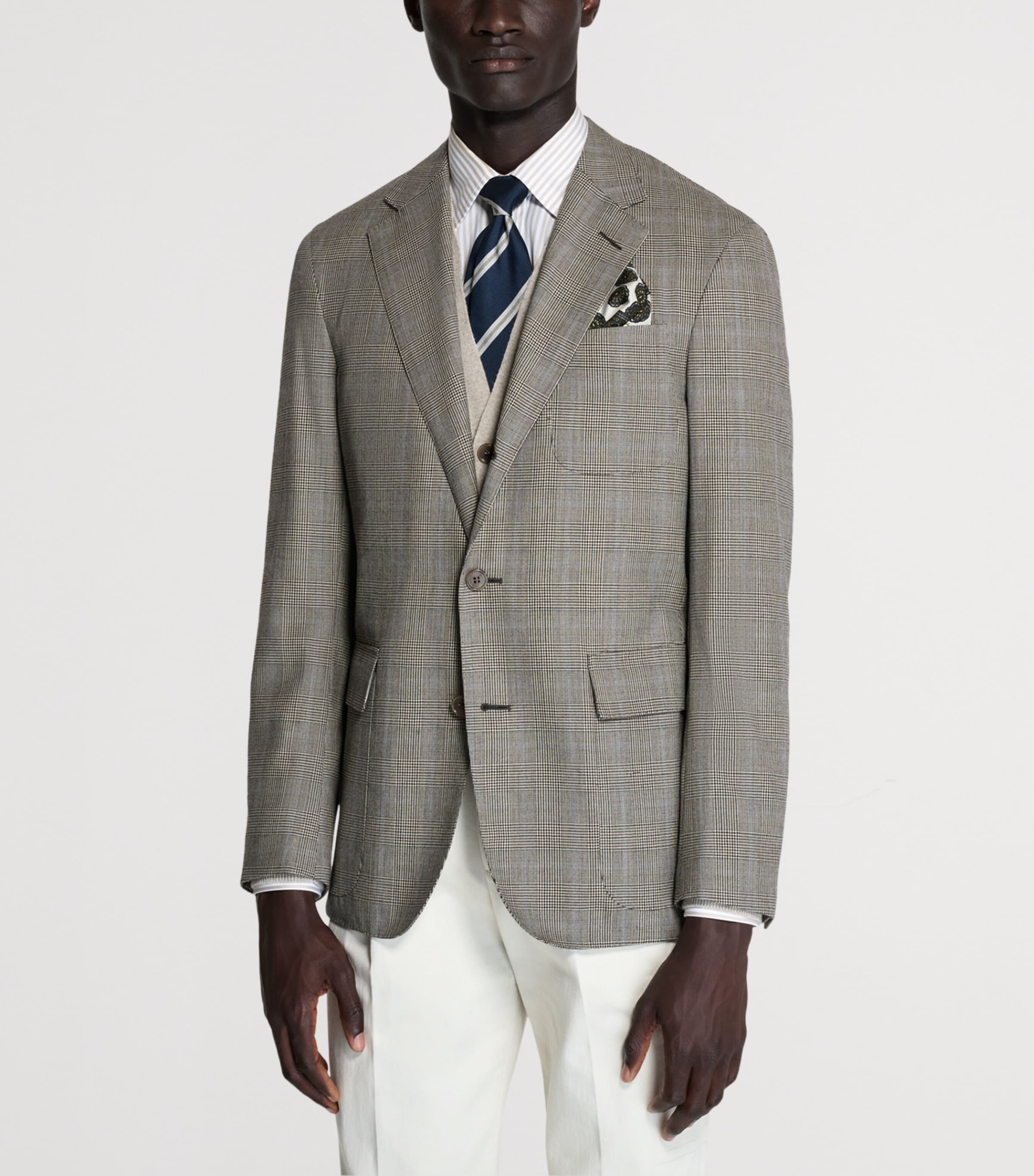 Dunhill Mens Wool-Cashmere Check Cavendish Blazer Khaki Image 4
