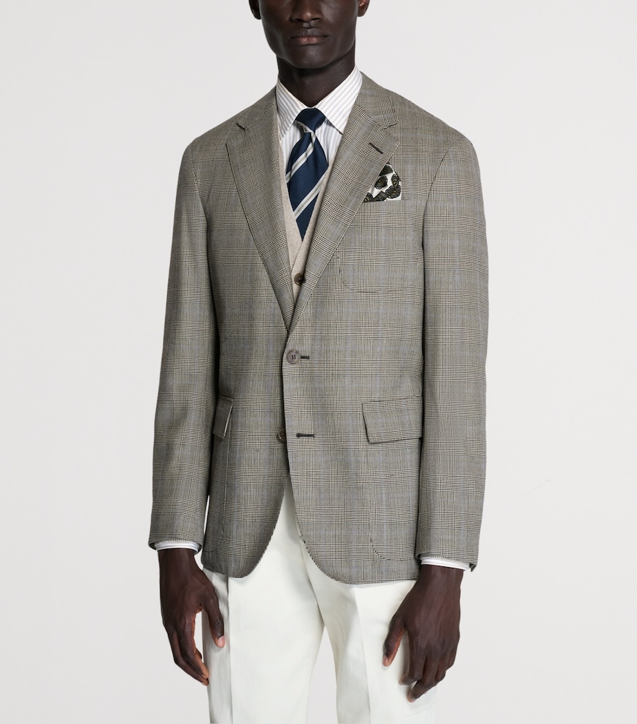Dunhill Mens Wool-Cashmere Check Cavendish Blazer Khaki Image 4