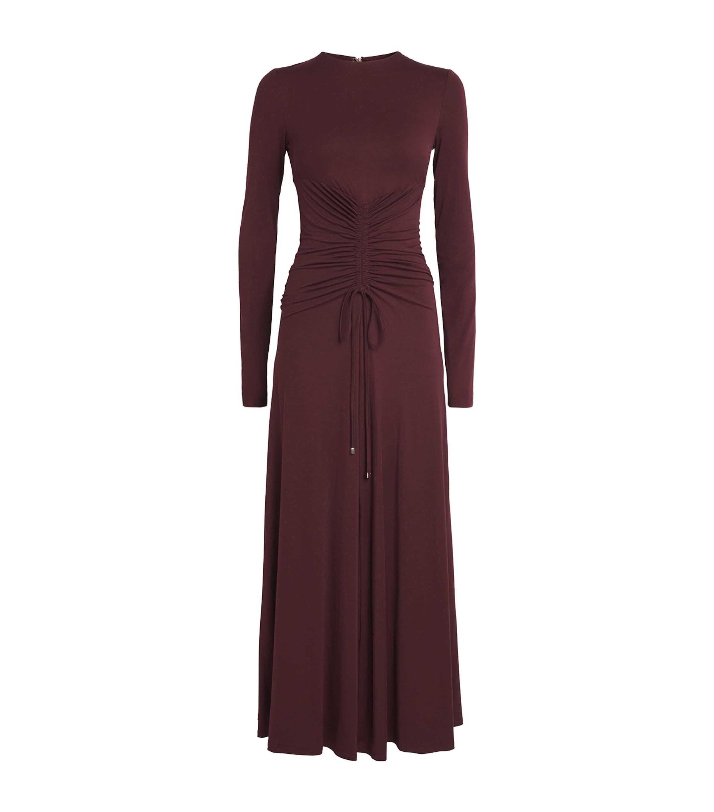Max Mara Jersey Ruched Maxi Dress In Burgundy