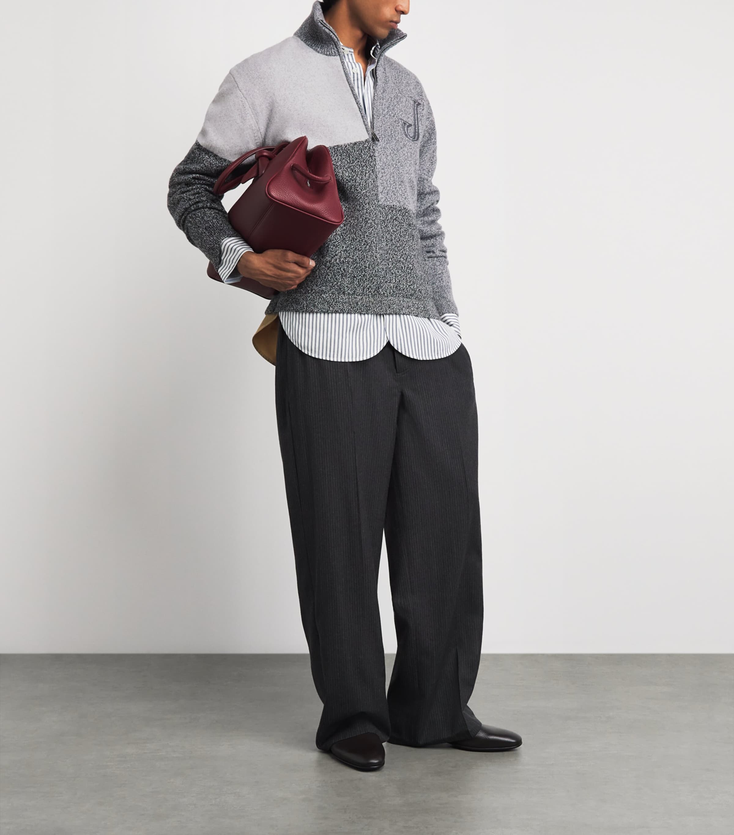Jacquemus Mens Merino Wool-Cashmere Orlando Quarter-Zip Sweater Multi Grey Image 2