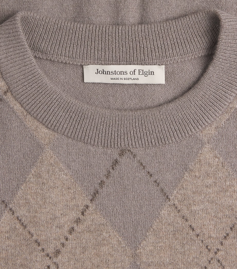 Johnstons Of Elgin Womens Cashmere Argyle Clan Sweater Powderd Stone Image 6
