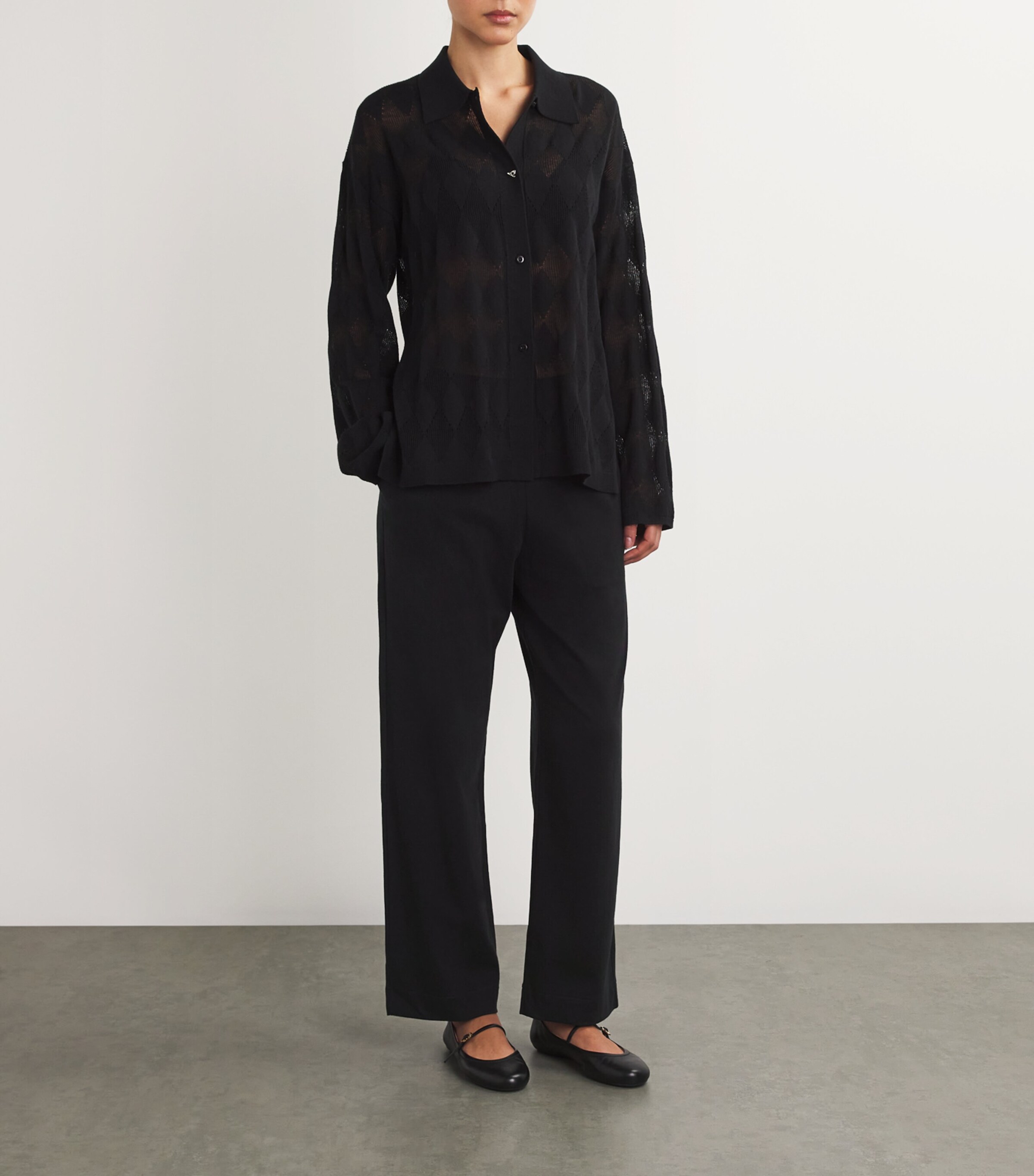 Cotton Straight Trousers BLACK Image 2