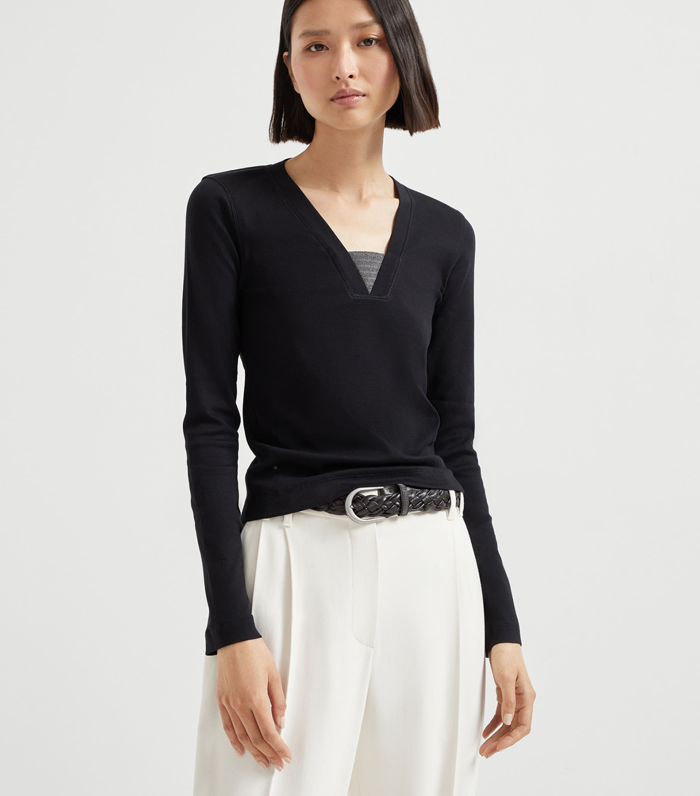 Brunello Cucinelli Womens Stretch-Cotton Monili-Detail T-Shirt Image 2