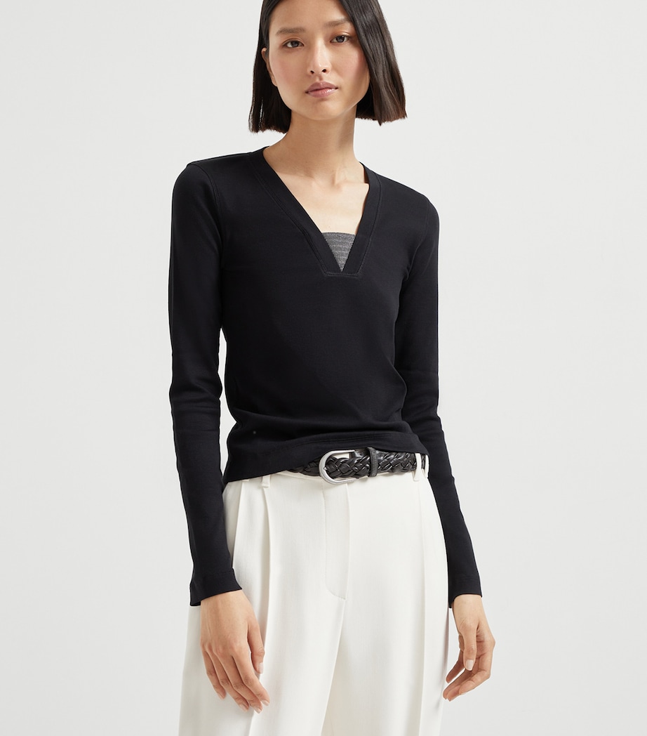 Stretch-Cotton Monili-Detail T-Shirt C101 Image 2