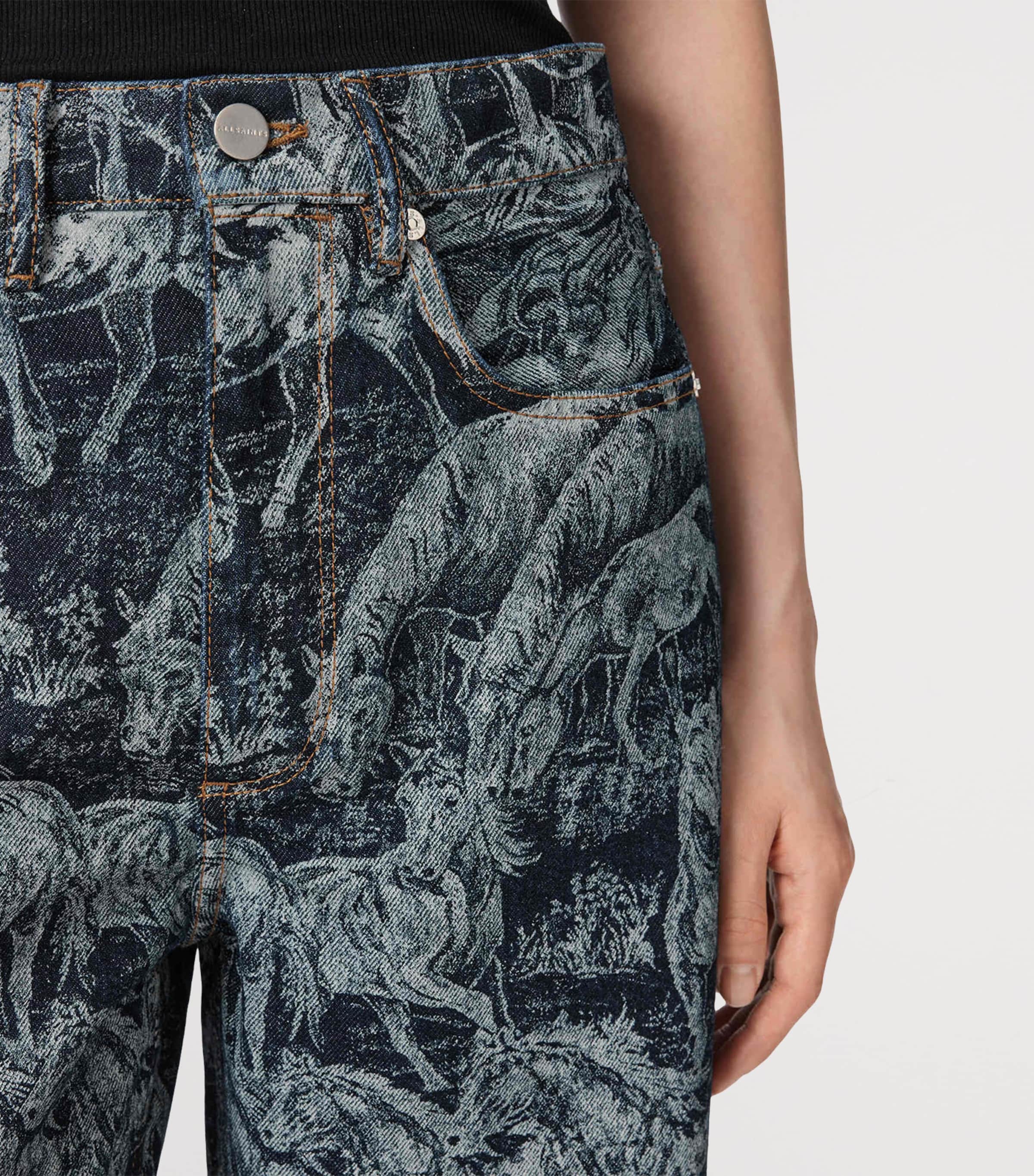 AllSaints Womens Blake Mid-Rise Wide-Leg Jeans Printed Indigo Image 5