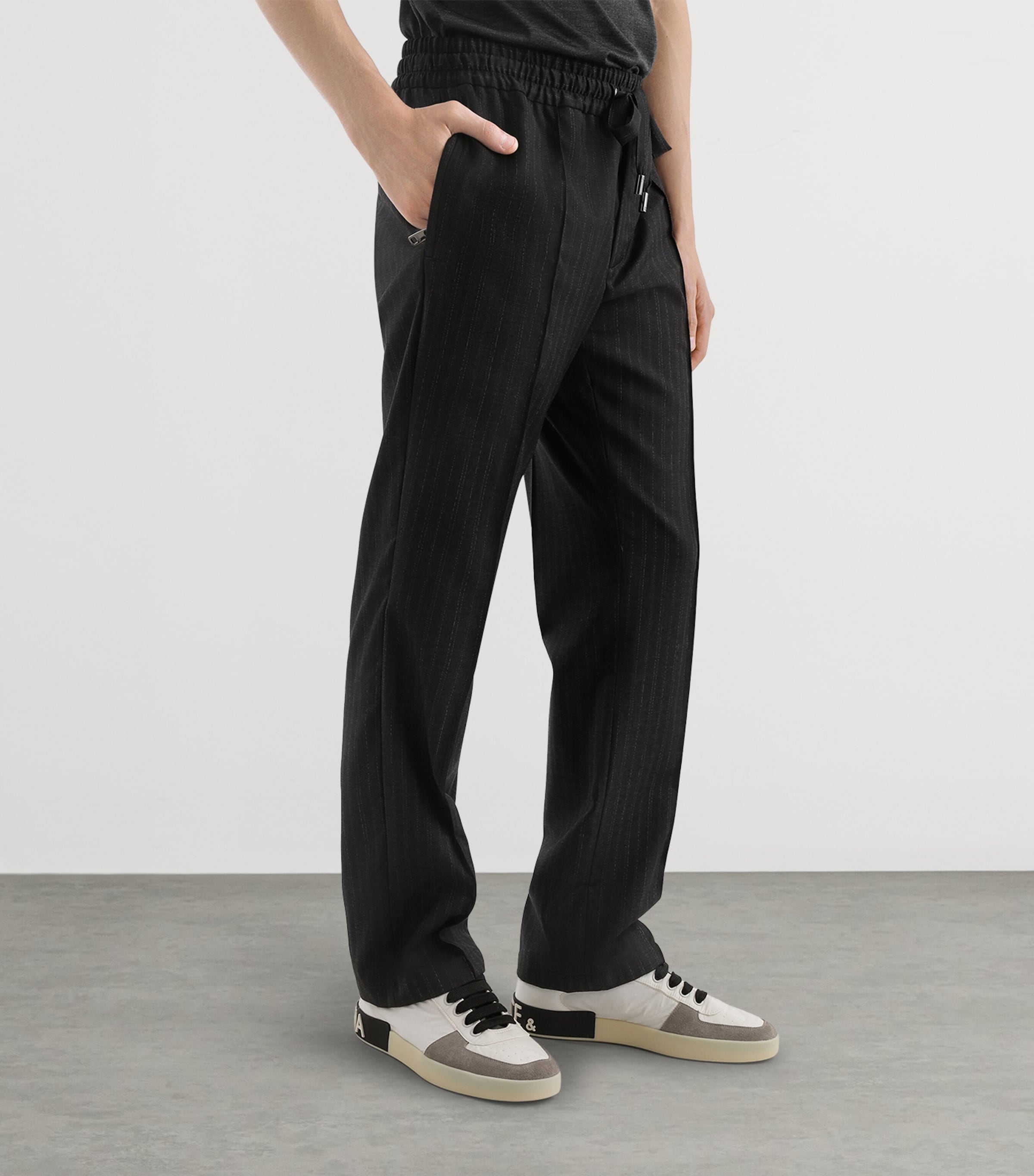 Virgin Wool Pinstripe Drawstring Trousers S8051-STRIPED Image 4