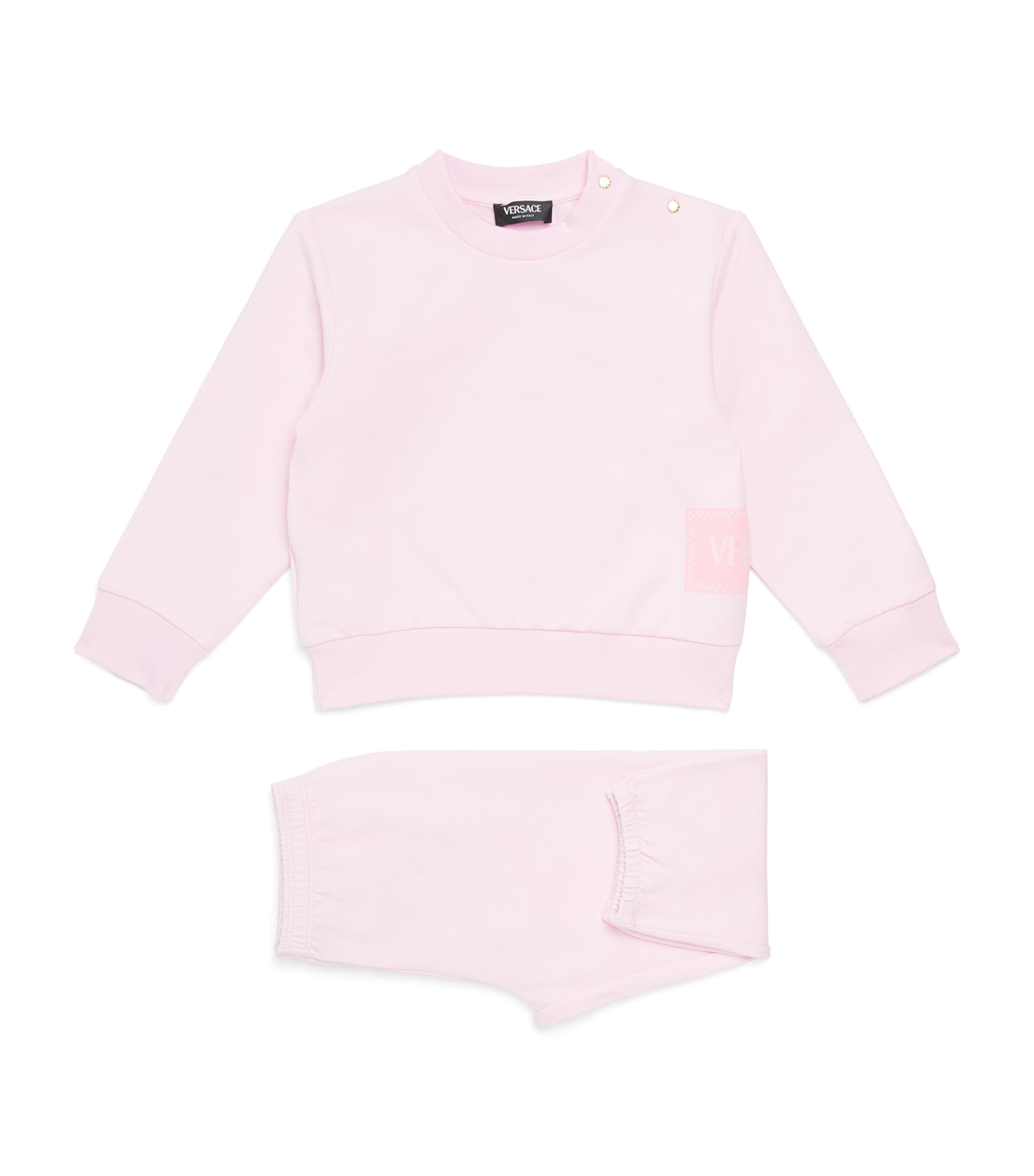Versace Logo Sweatshirt And Sweatpants Set In Pink