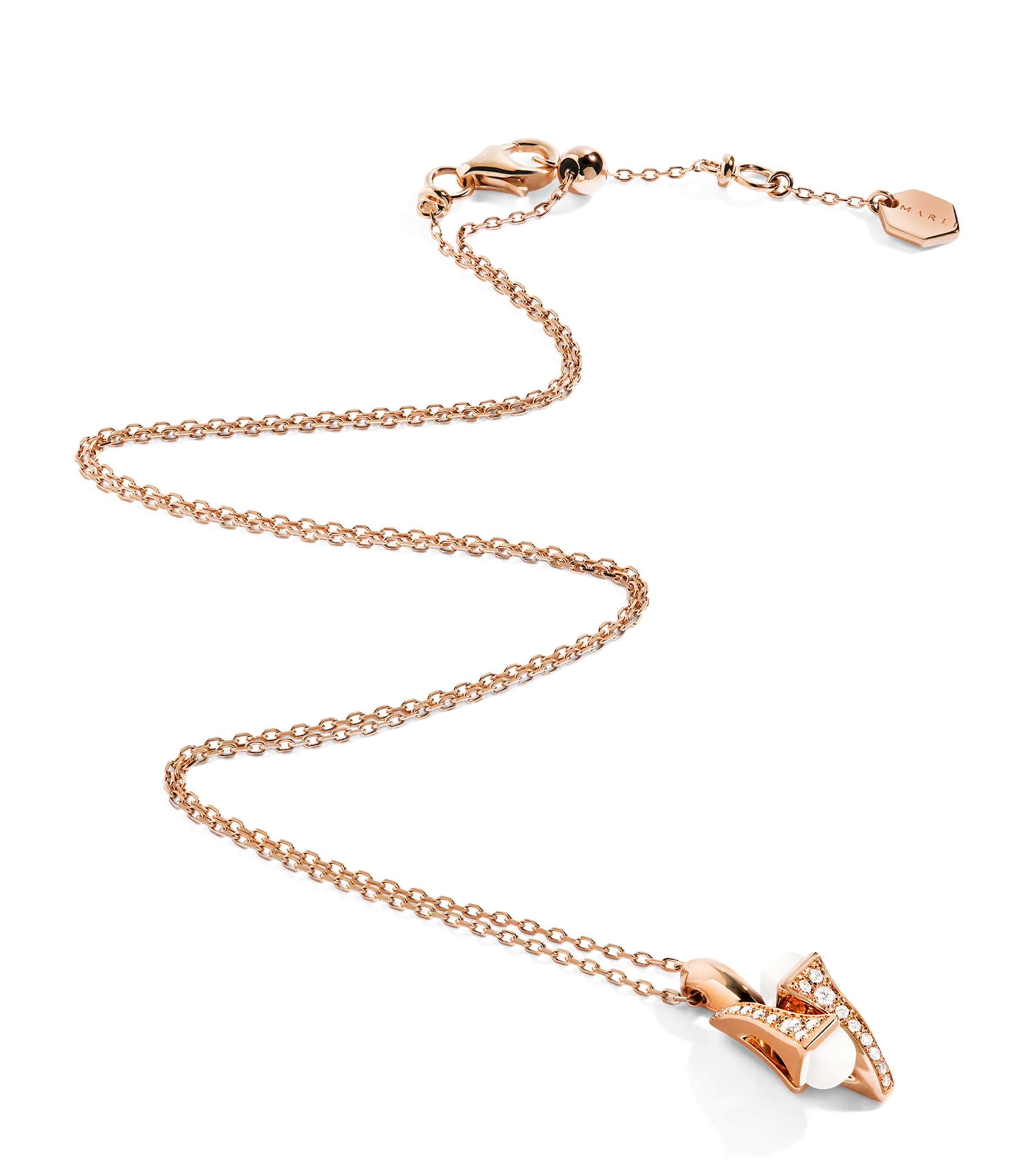 Rose Gold, Diamond and White Agate Cleo Pendant Necklace