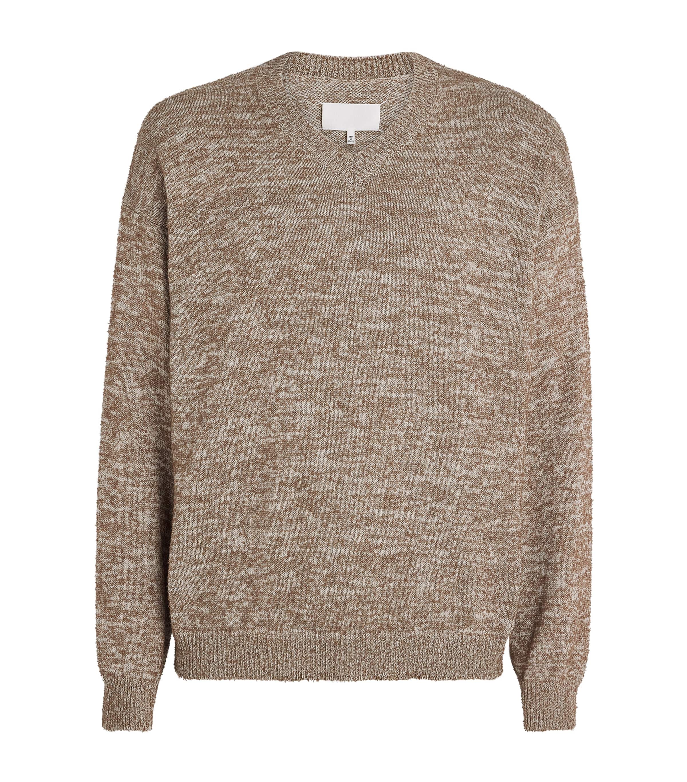Maison Margiela Mens Wool V-Neck Sweater Brown/beige Image 1