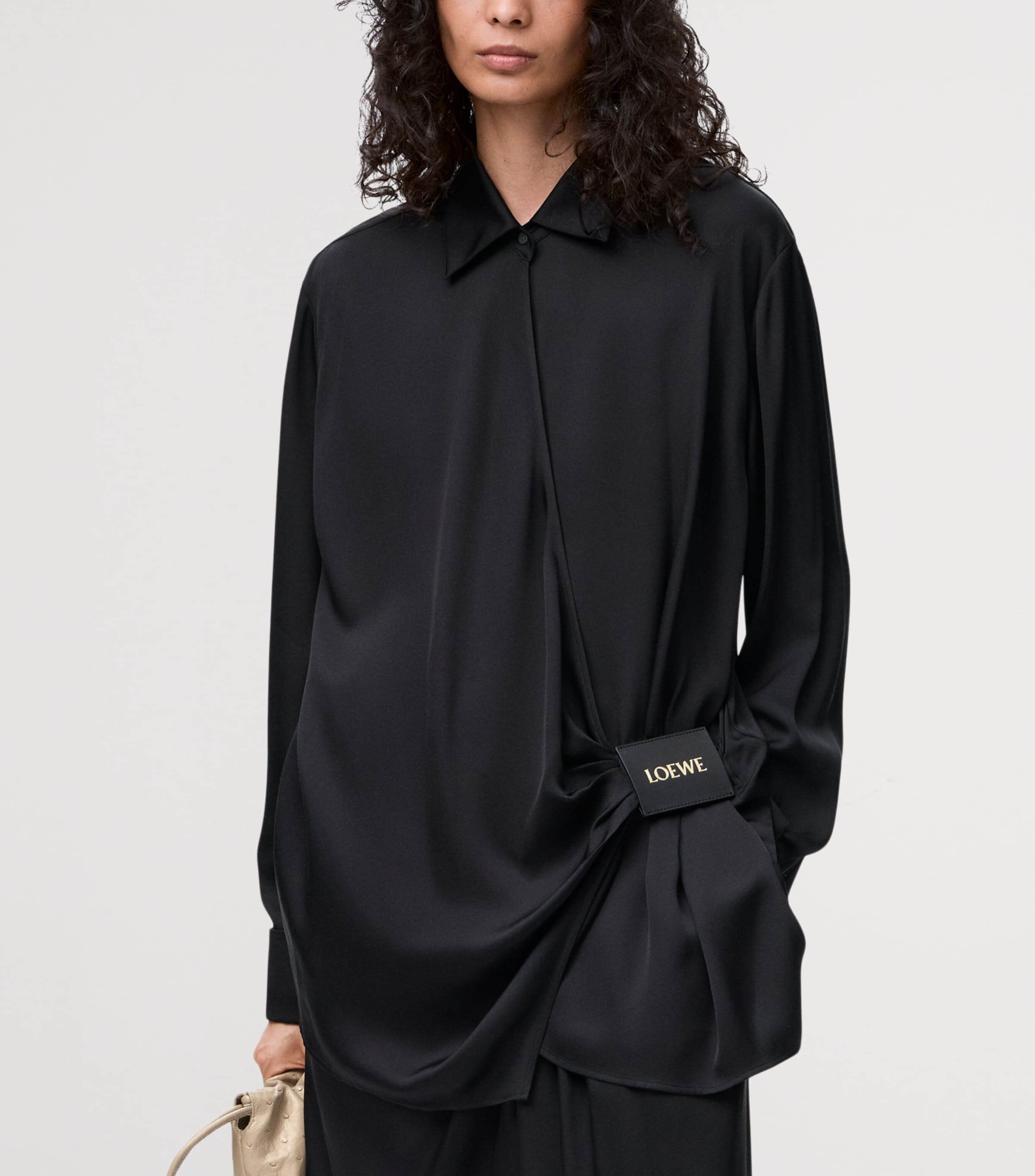 Silk Draped Shirt BLACK Image 3