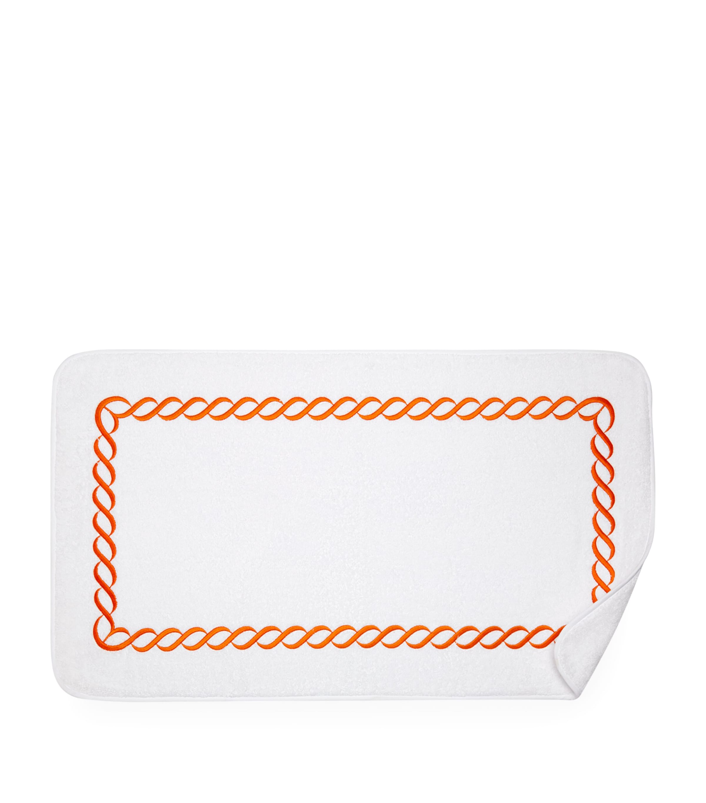 Cotton Treccia Bath Mat (50cm x 90cm) WHITE/ORANGE Image 3