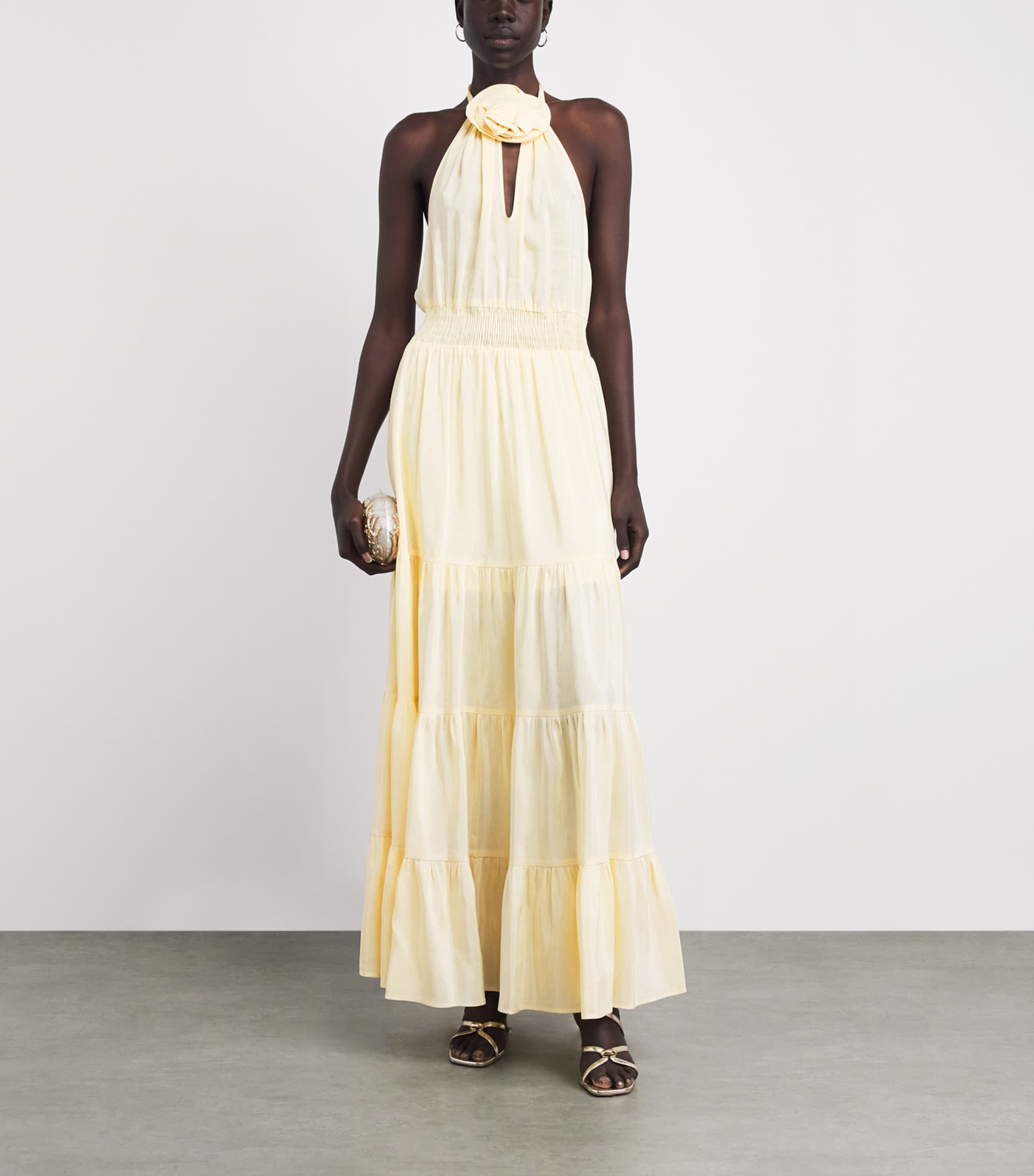 Sandro Paris Womens Linen-Blend Tiered Maxi Dress Vanilla Image 2