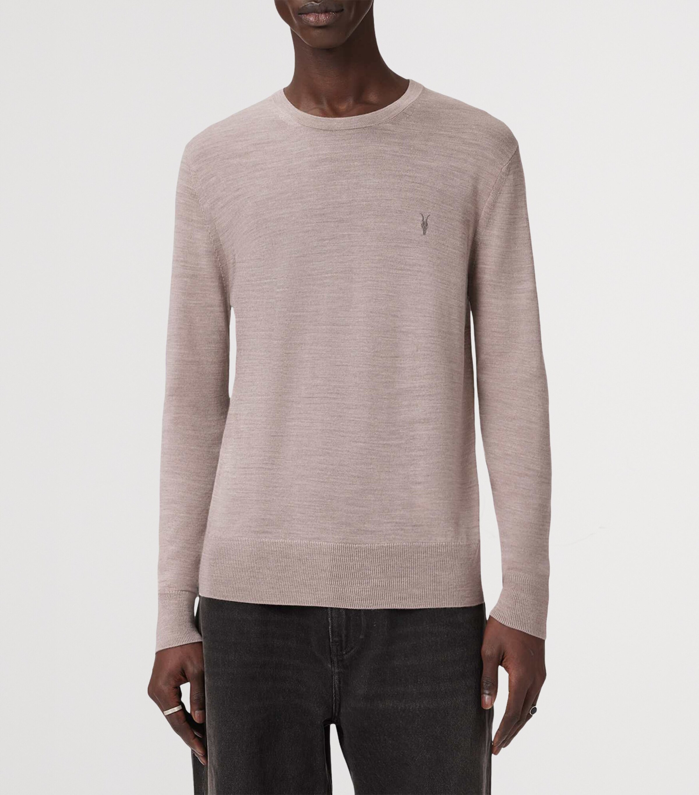 AllSaints Mens Merino Wool Mode Sweater Stone Taupe Image 3