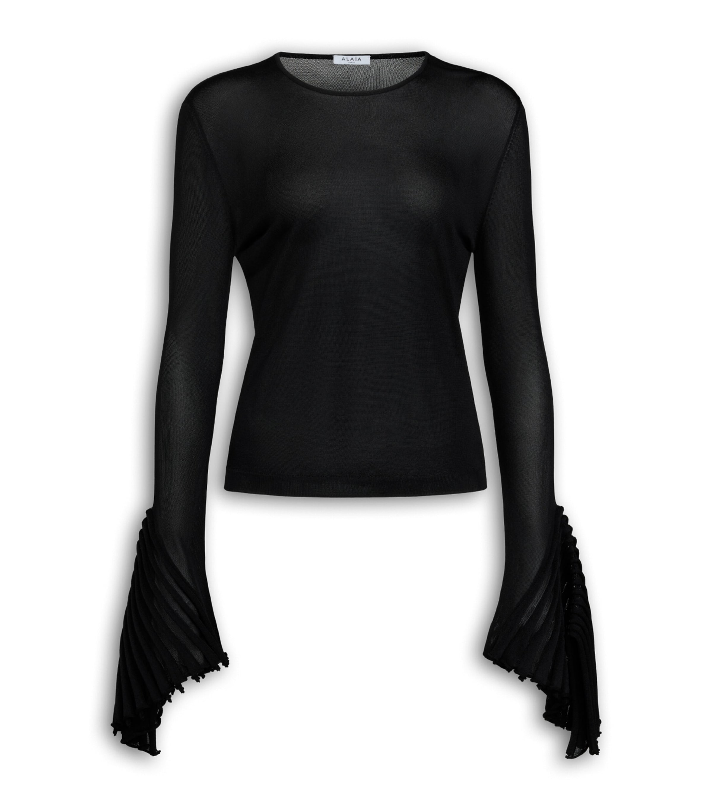 Alaïa Womens Leaf-Godet Bell-Sleeve Top Noir Alaia Image 1