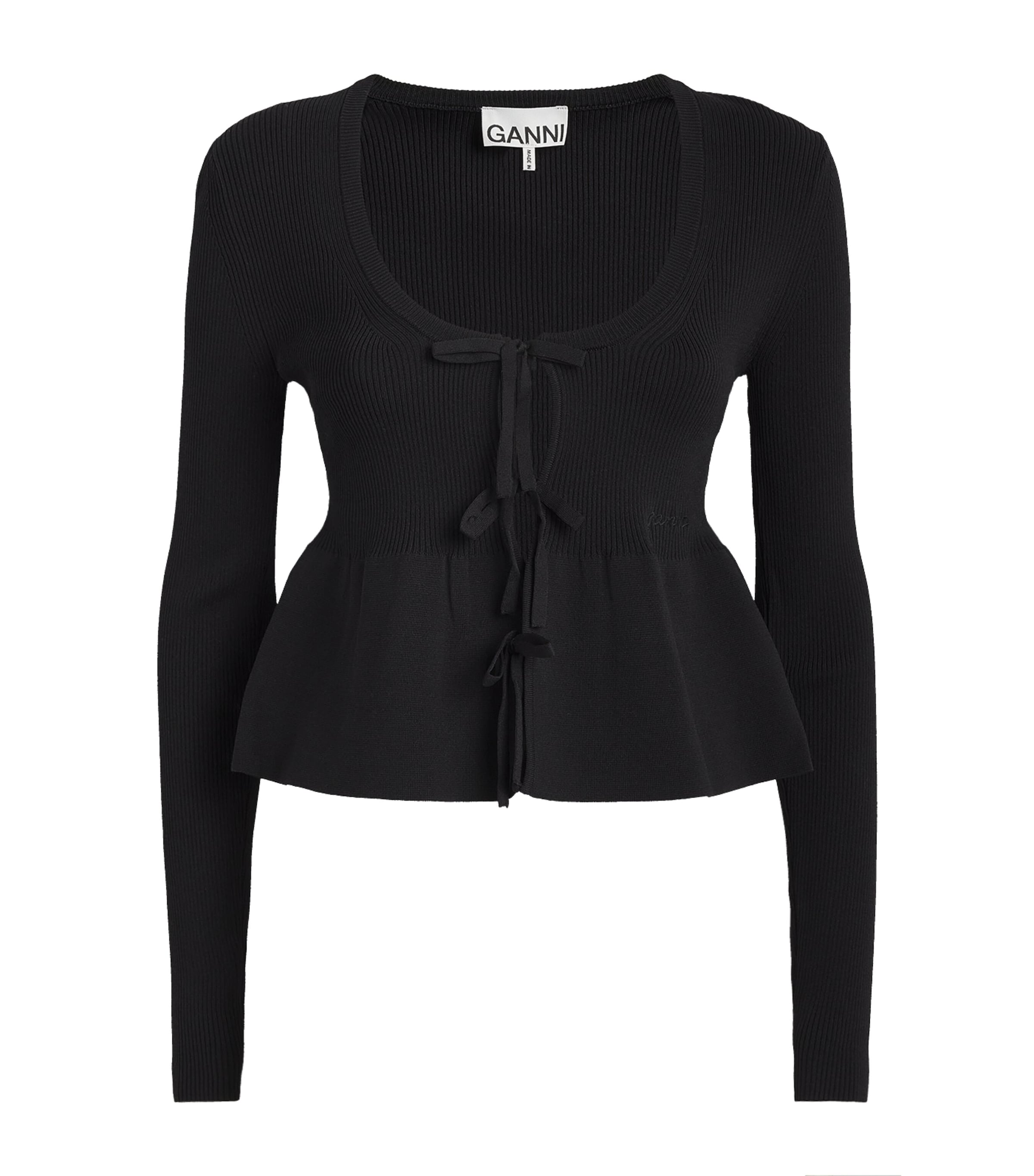 Shop Ganni Peplum Cardigan In Black