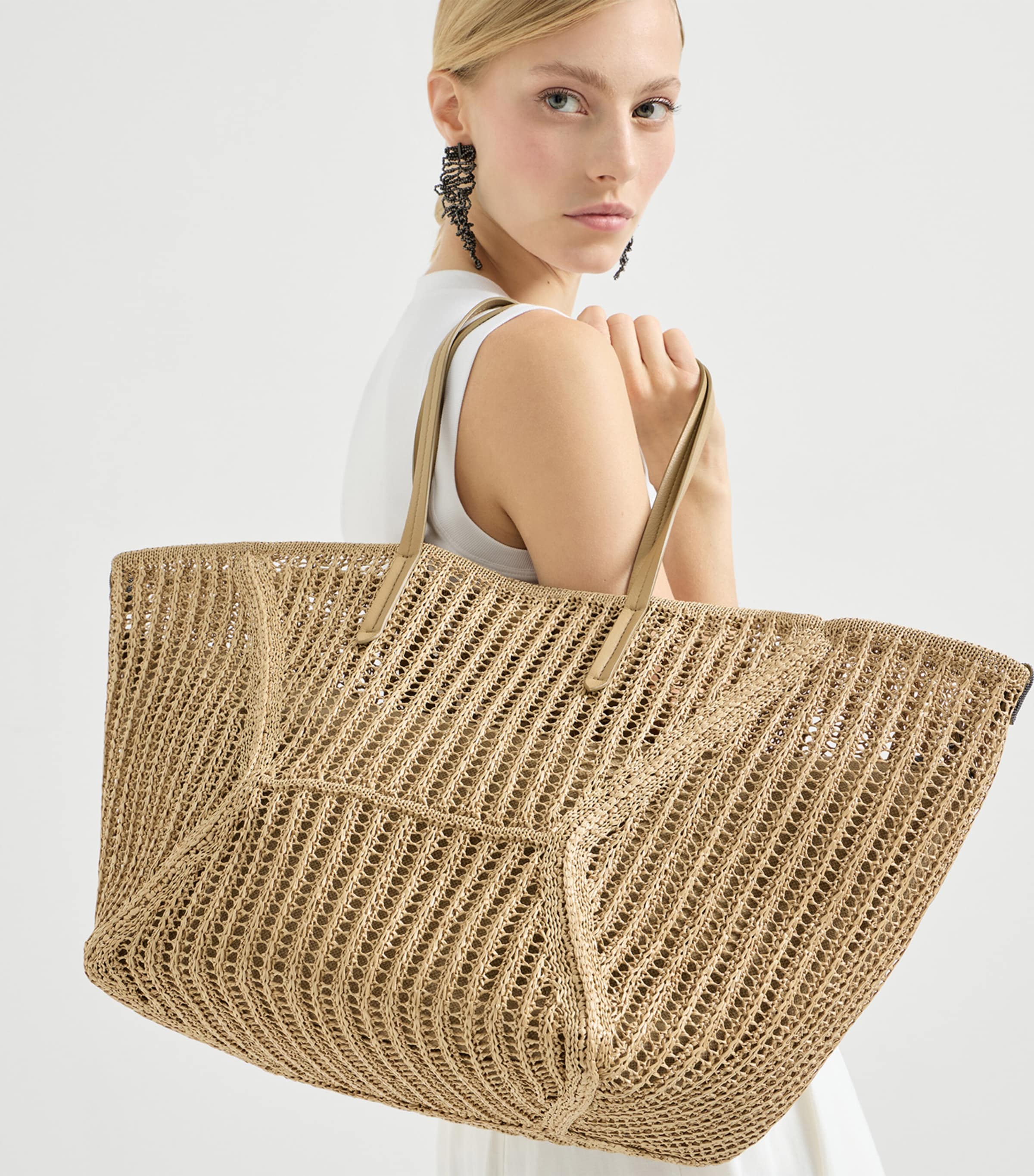 Brunello Cucinelli Techno Raffia Knit BC Duo Tote Bag Image 2