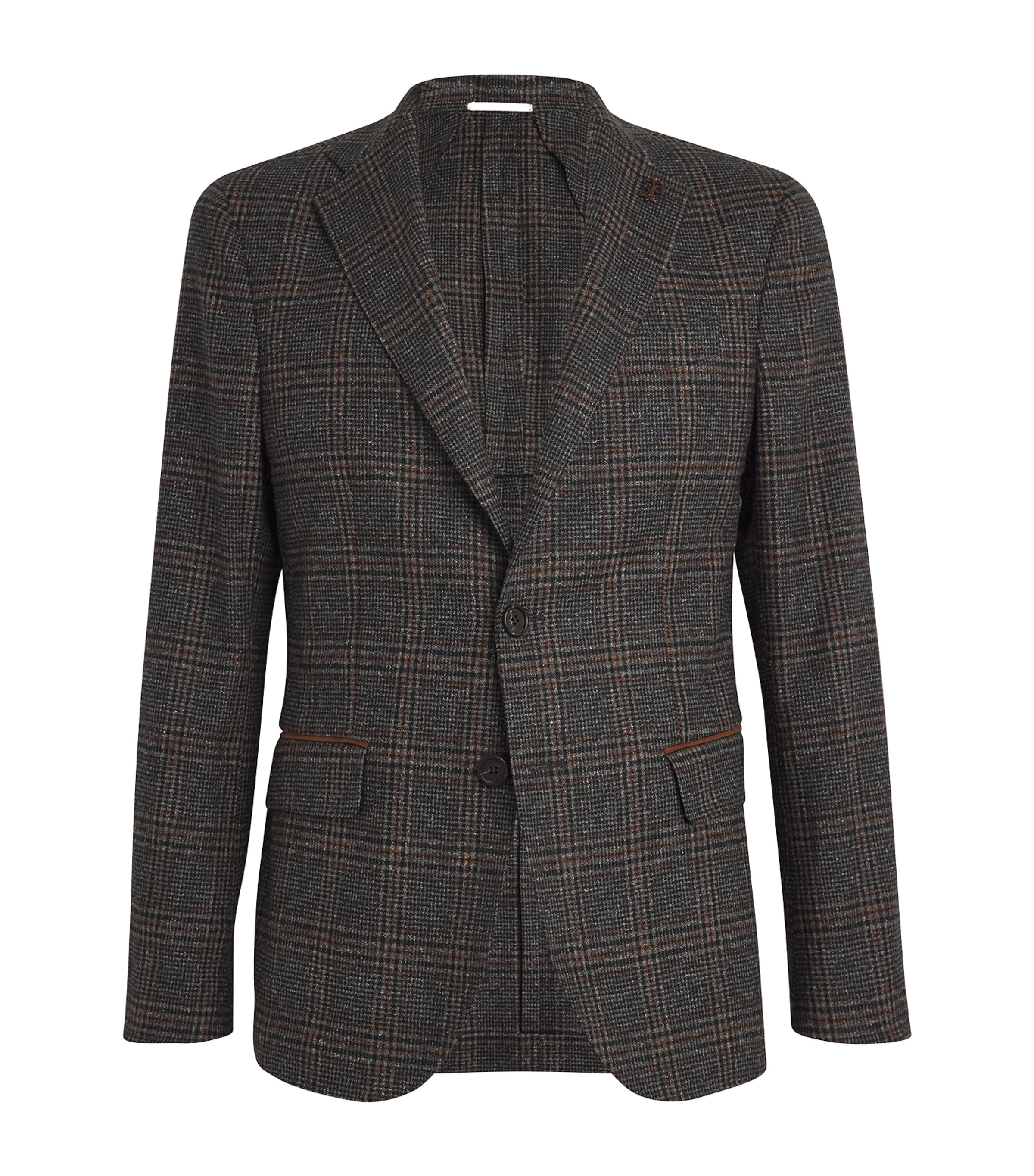 Pal Zileri Wool-blend Suede-trim Blazer In Brown