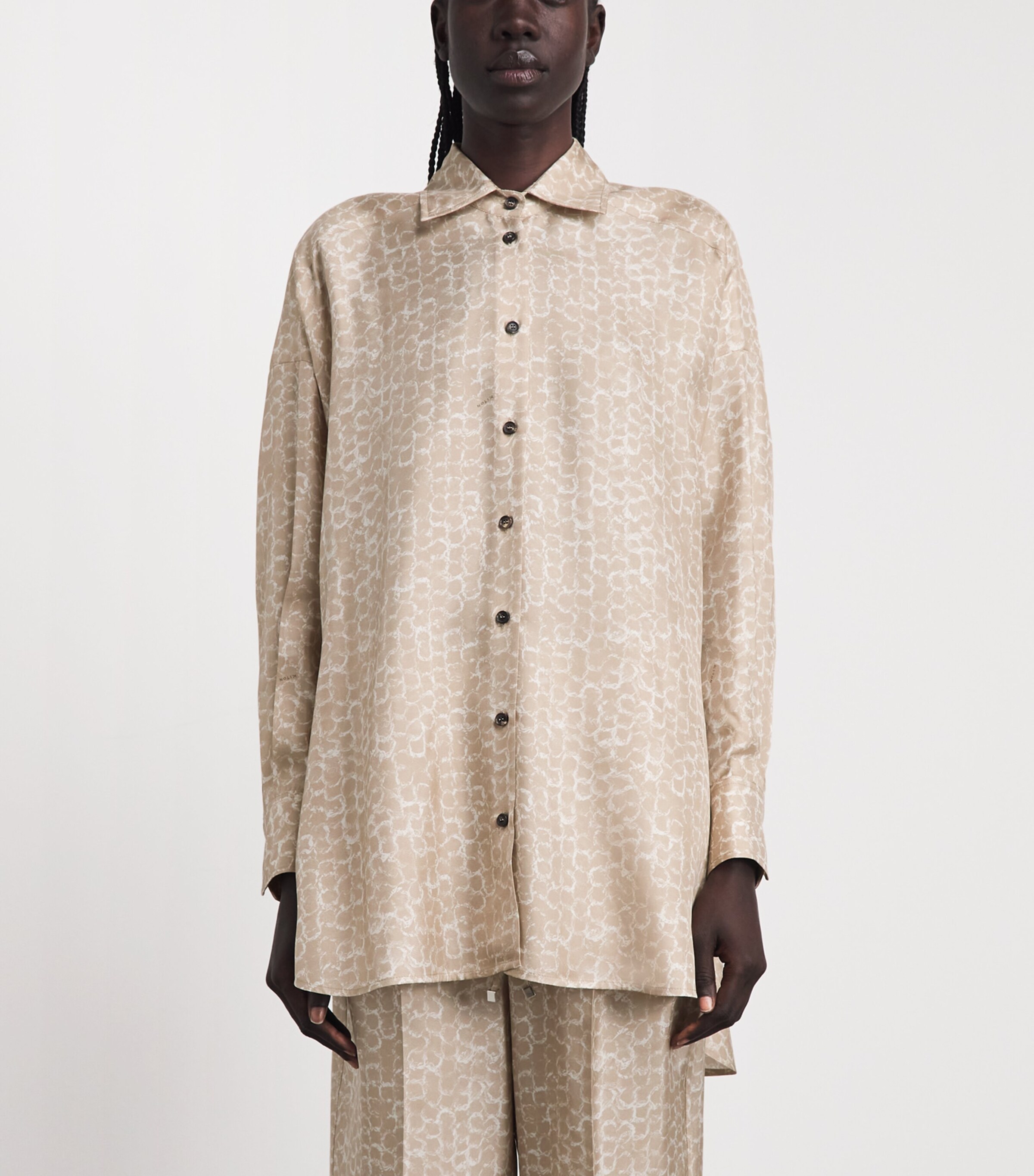 Kiton Womens Silk Printed Shirt Light Beige Print Image 4
