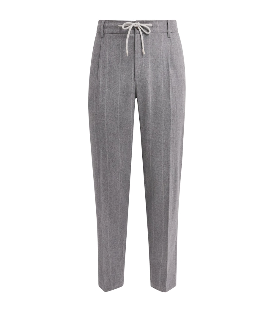 Eleventy Mens Wool-Blend Stripe Drawstring Trousers Grigio Chiaro Melang Image 1