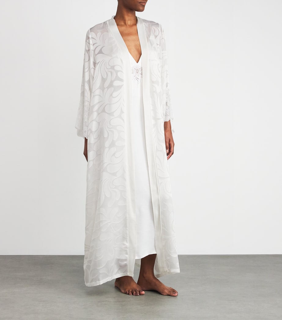 Lace-Trim Charlotte Long Robe WHITE Image 2