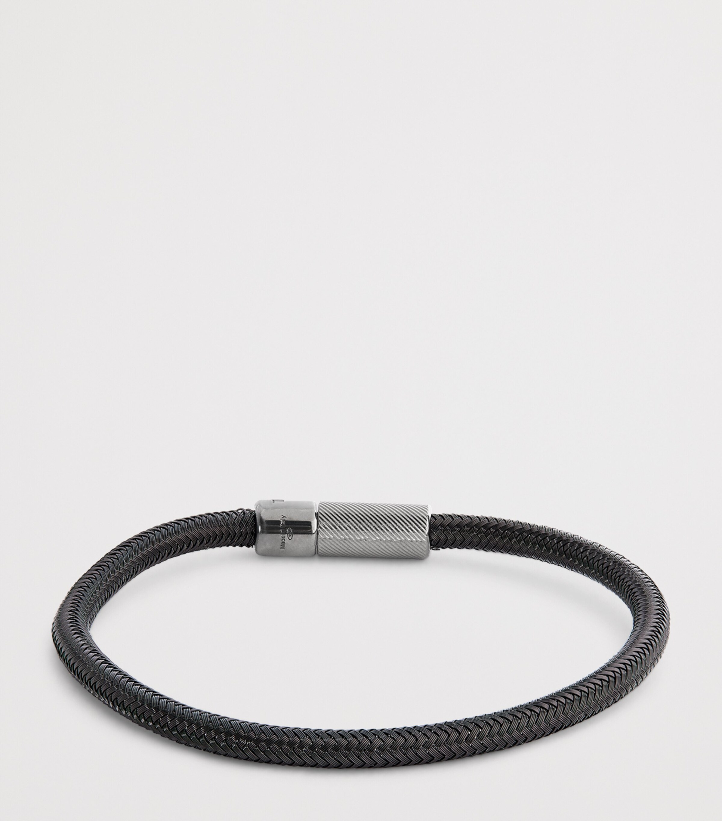 Tateossian Mens Leather Single-Wrap Braided Bracelet Black Image 3