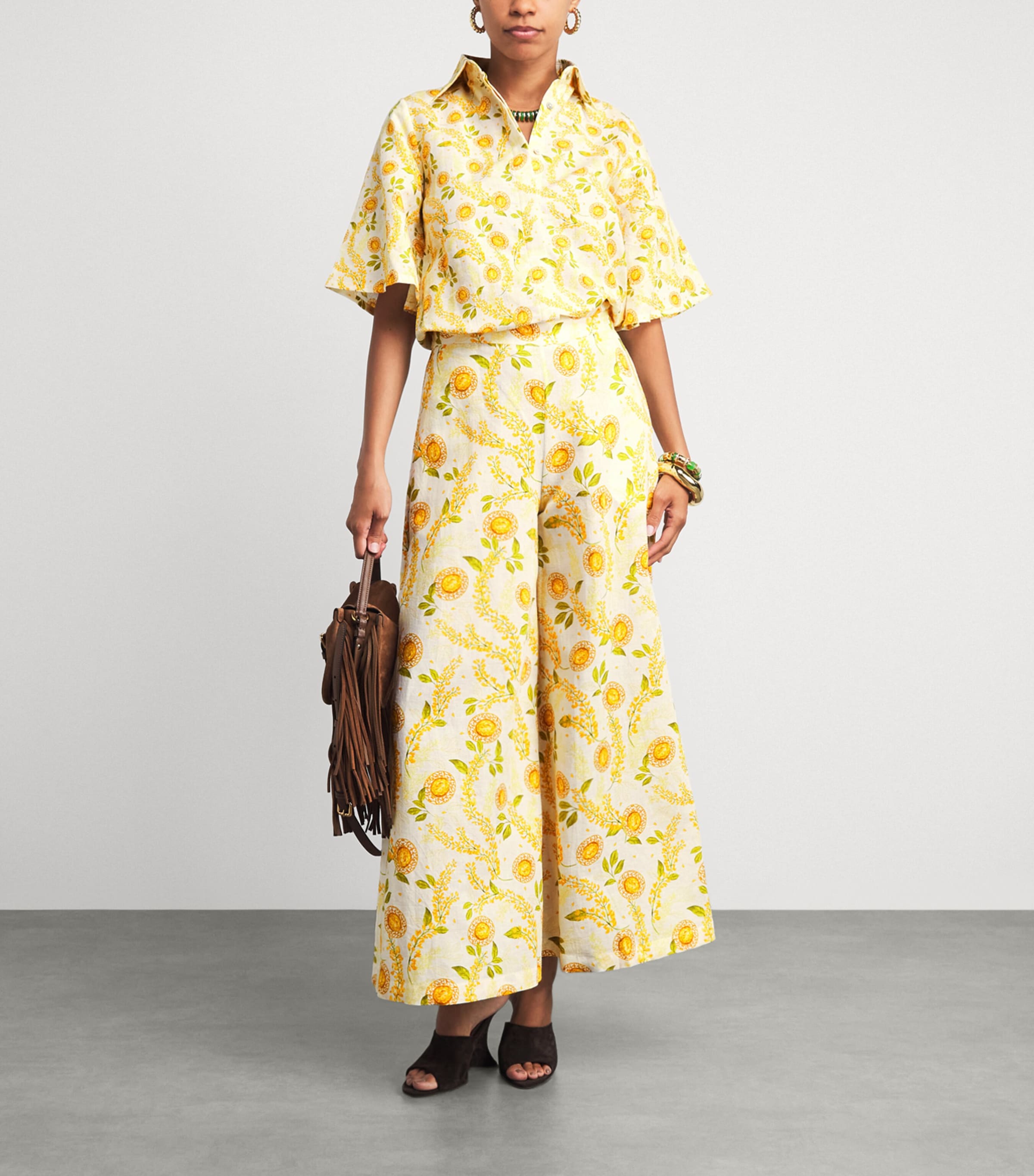 Verandah Womens Linen-Cotton Floral Shirt Ylw Sapphre & Wstria Image 2