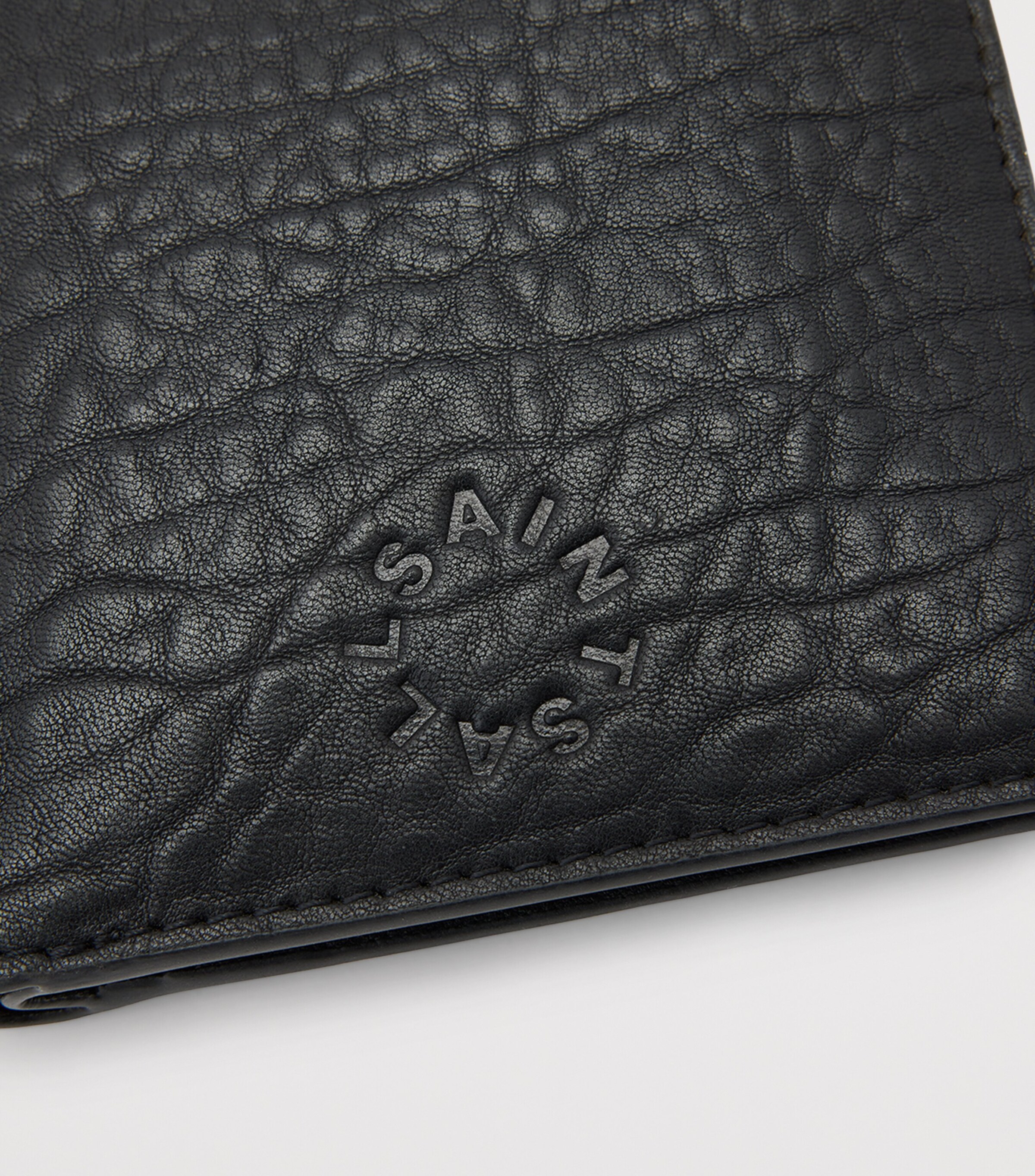AllSaints Grained Leather Delph Bifold Wallet Black Image 6