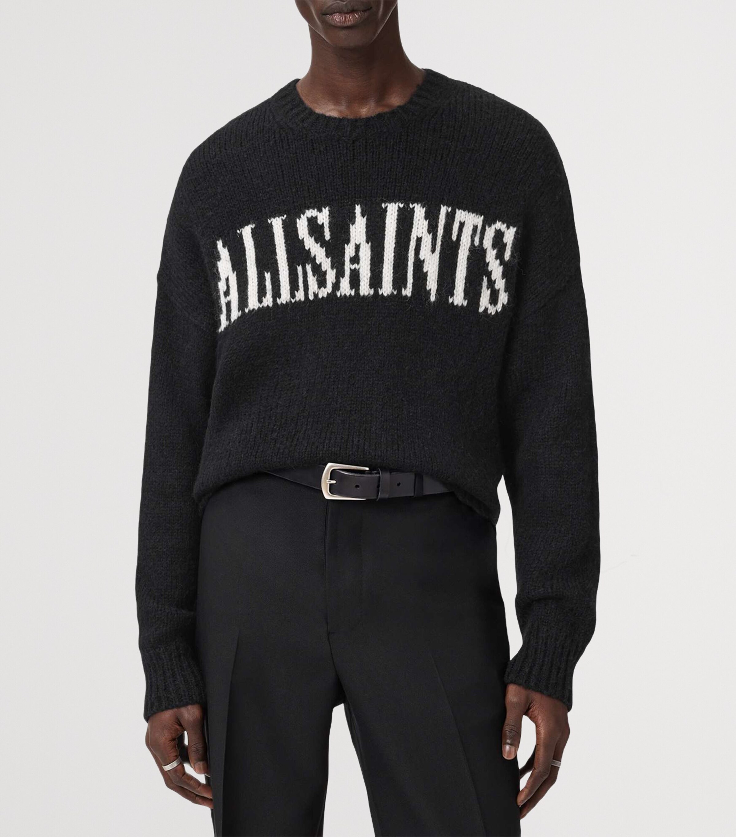 Organic Cotton-Blend Stokes Logo Sweater BLACK/ECRU WHITE Image 7