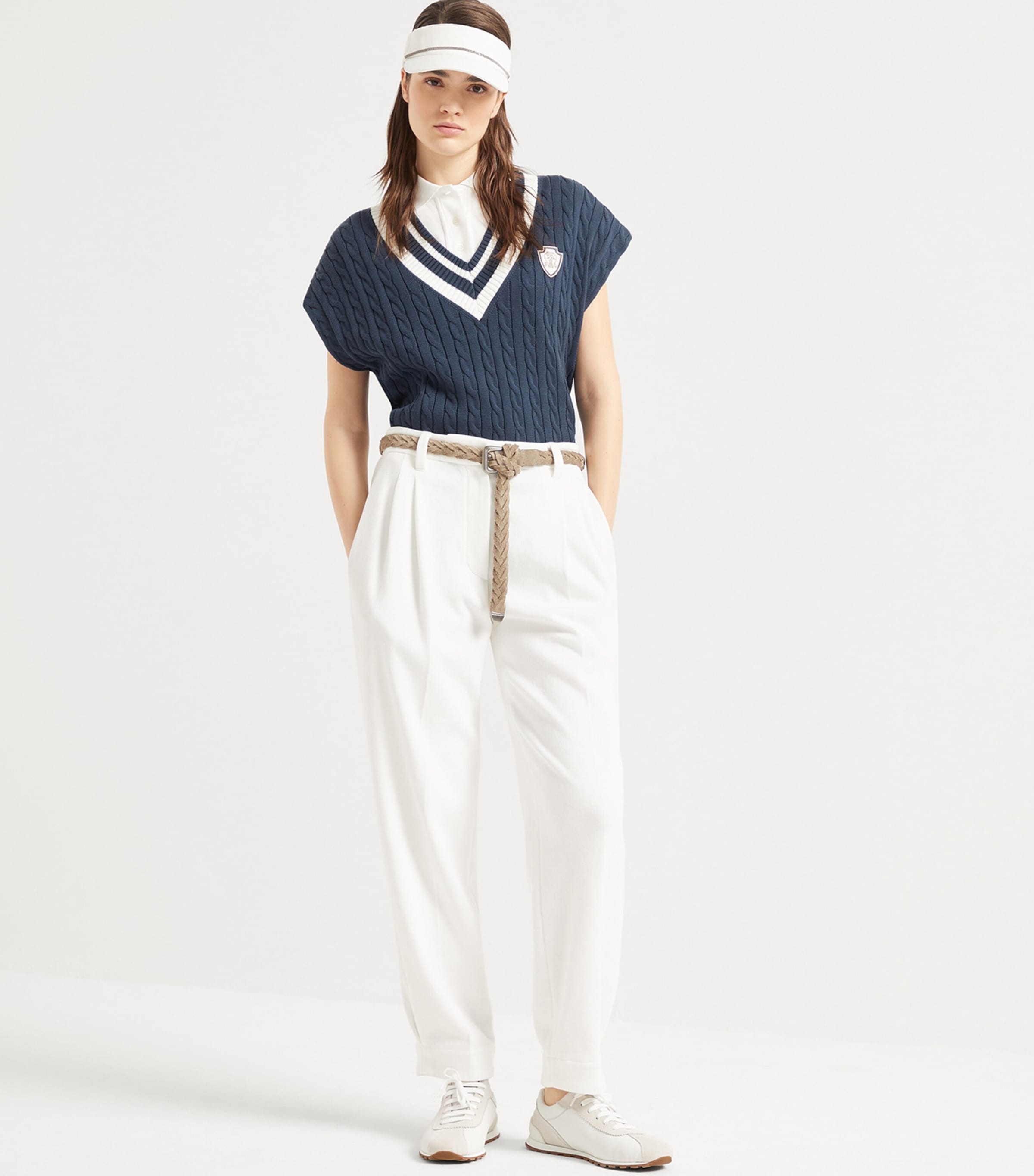 Brunello Cucinelli Womens Cotton Cable-Knit Sweater Vest Image 2