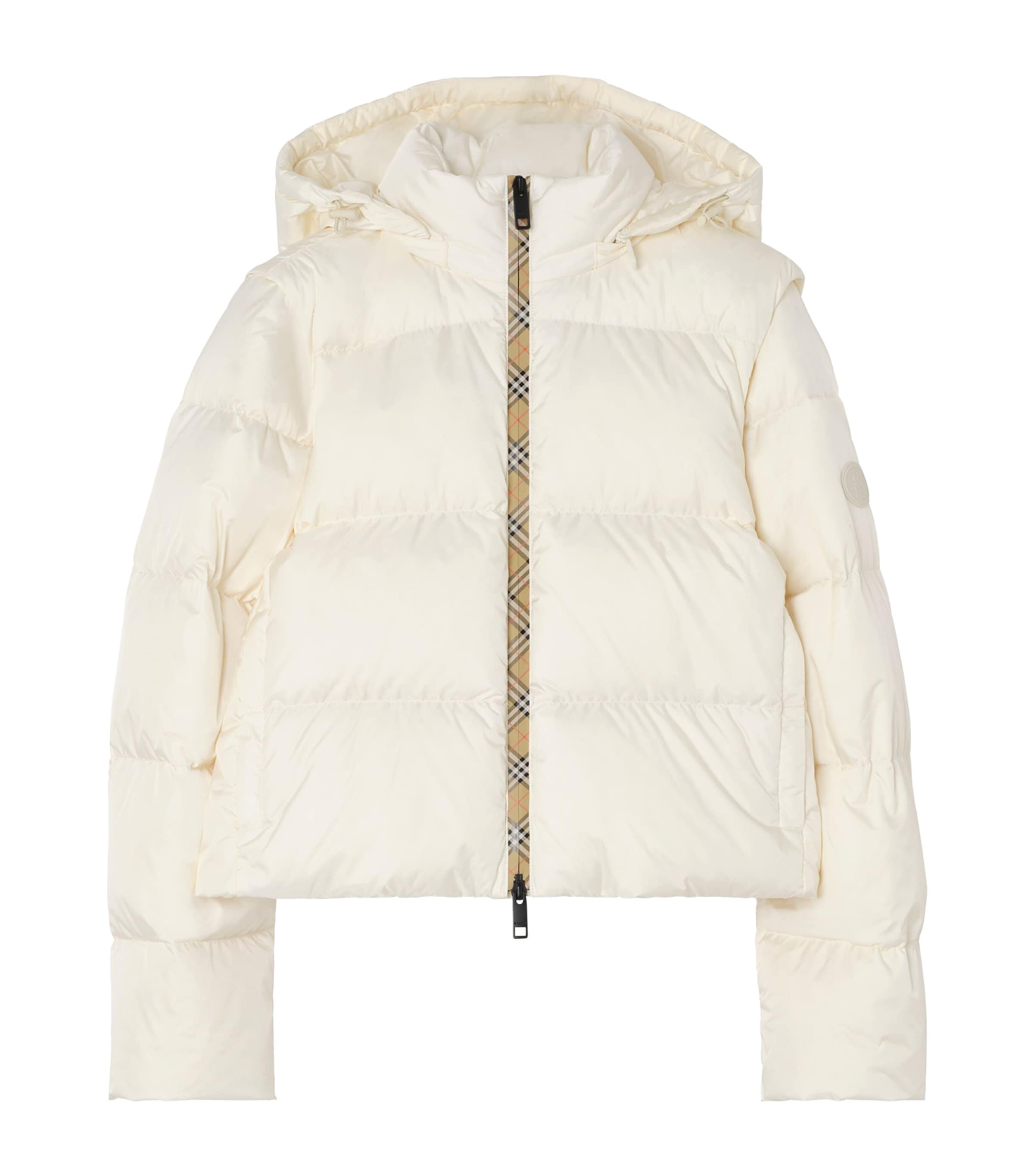 Burberry Womens Detachable-Sleeve Puffer Jacket Tundra White Image 1