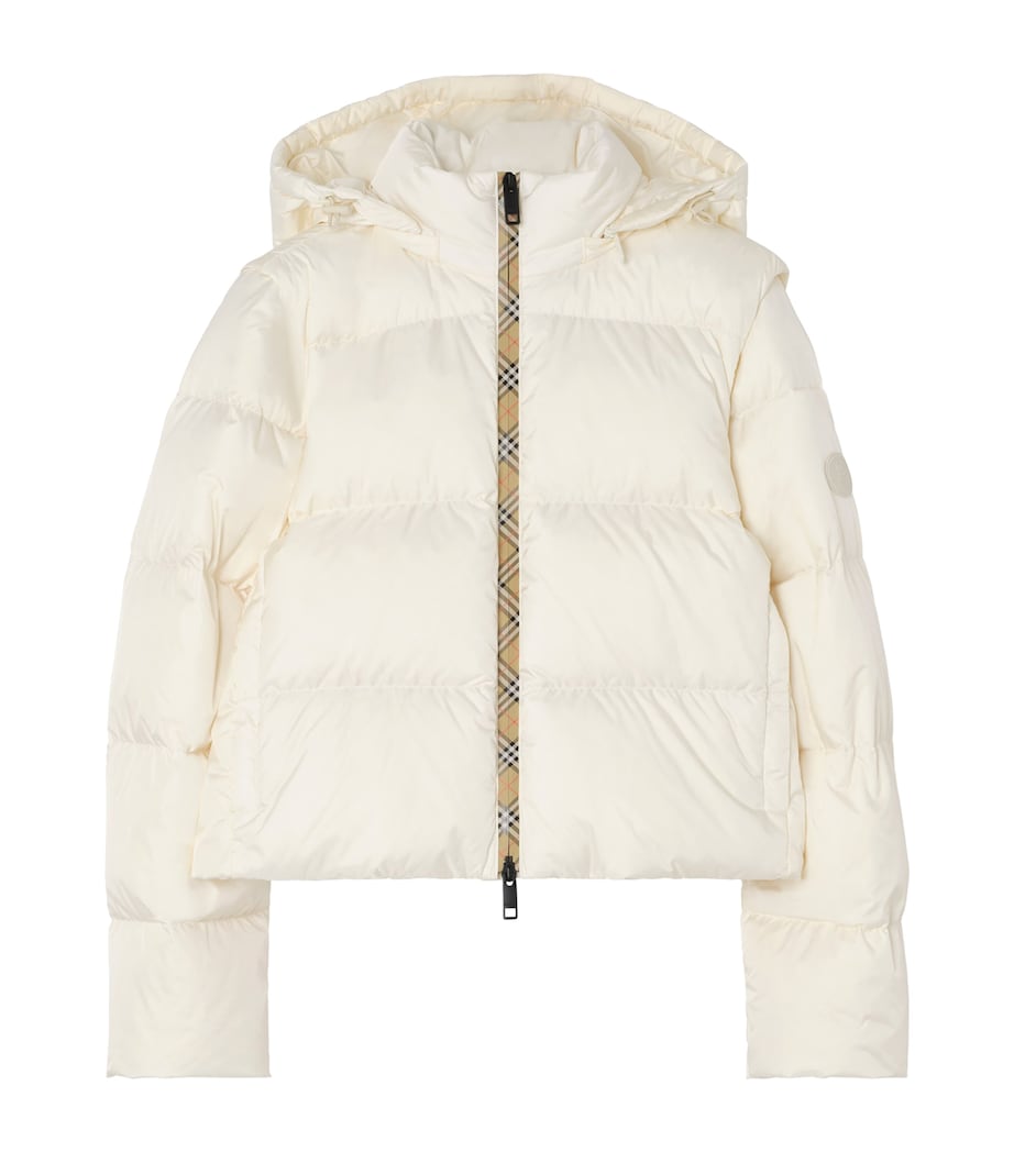 Burberry Womens Detachable-Sleeve Puffer Jacket Tundra White Image 1