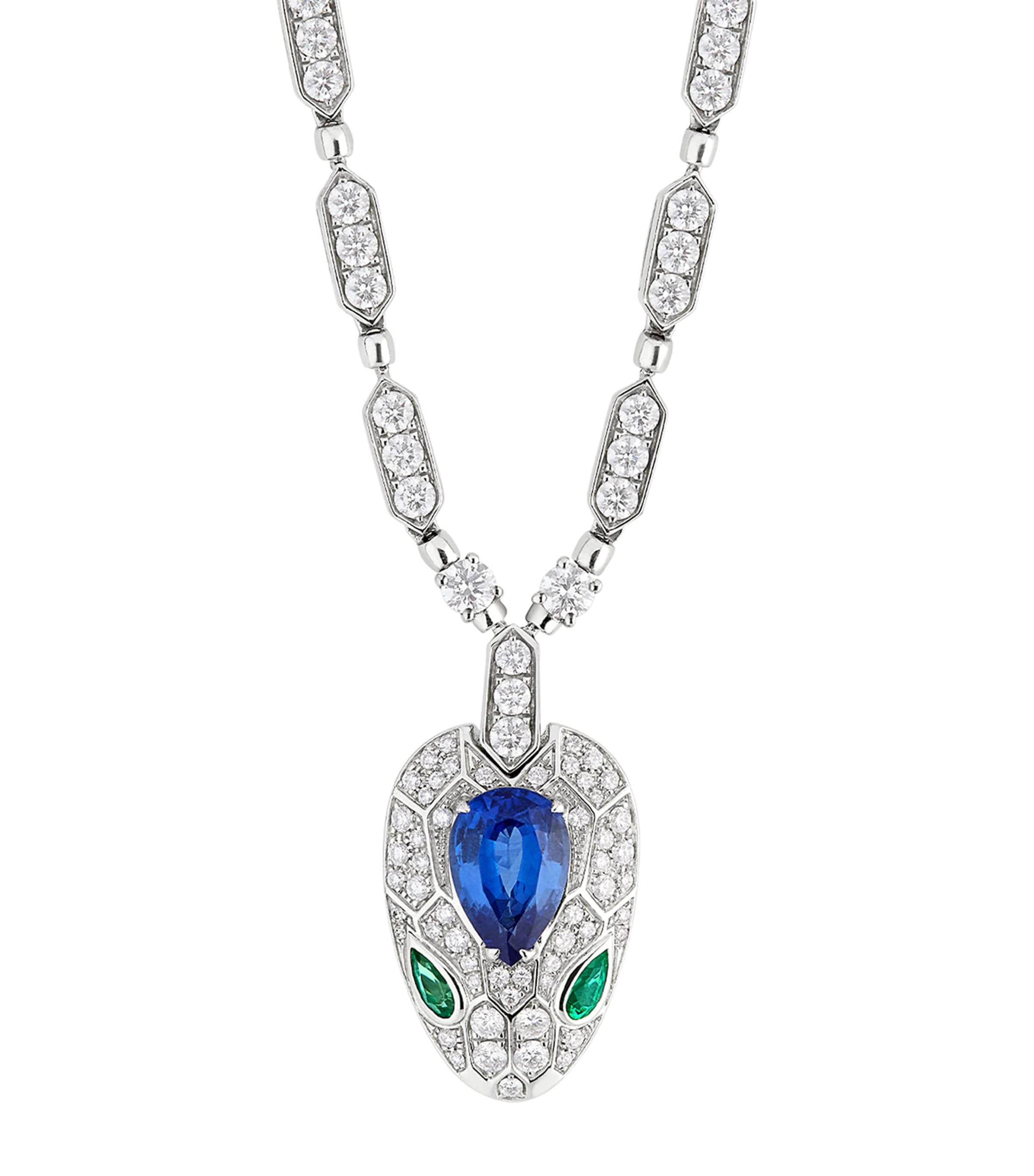 Bvlgari White Gold, Diamond, Emerald And Sapphire Serpenti Seduttori Necklace In Metallic