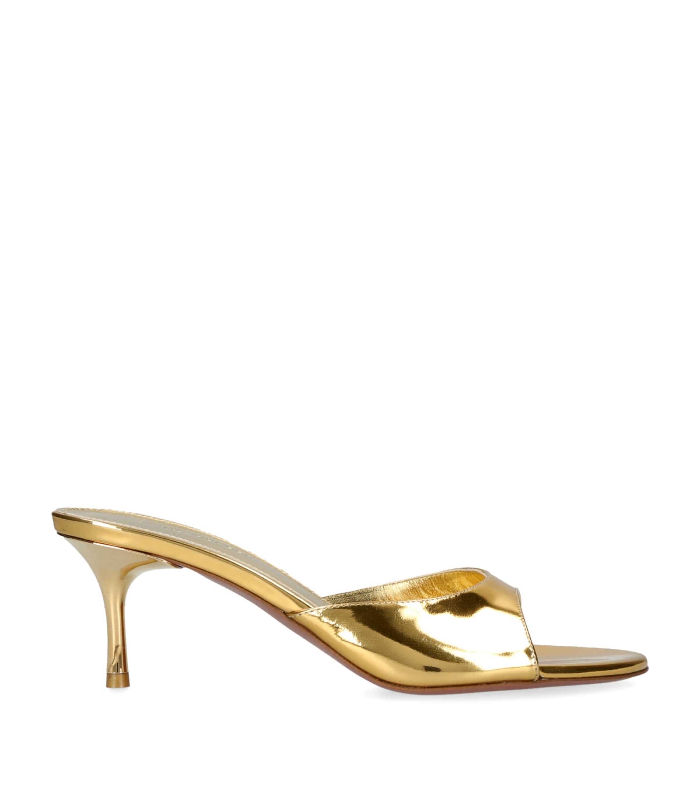 Amina Muaddi Leather Jeanne Heeled Mules 60 In Gold