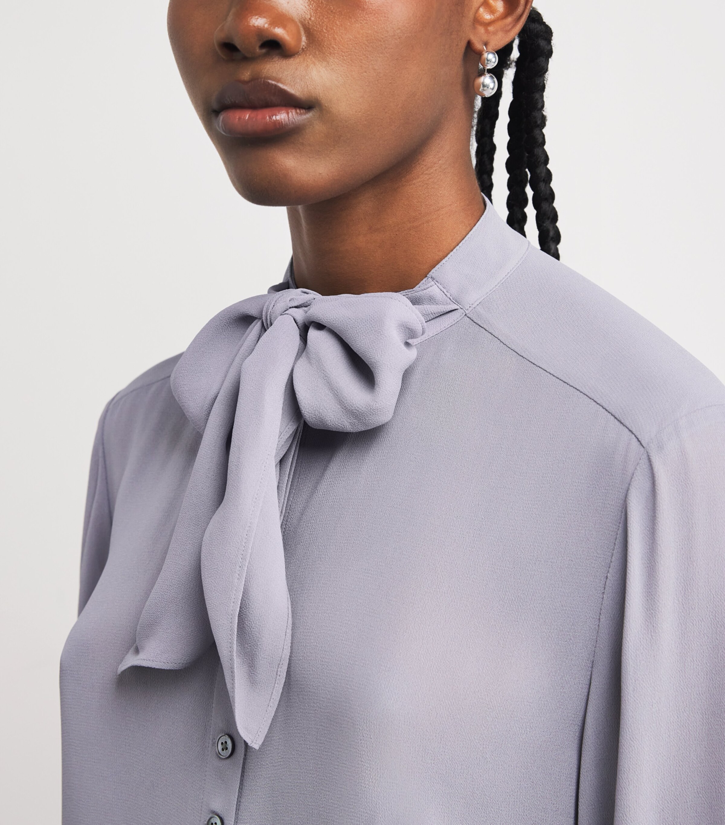 Georgette Pussybow Blouse 029 GRAY Image 6