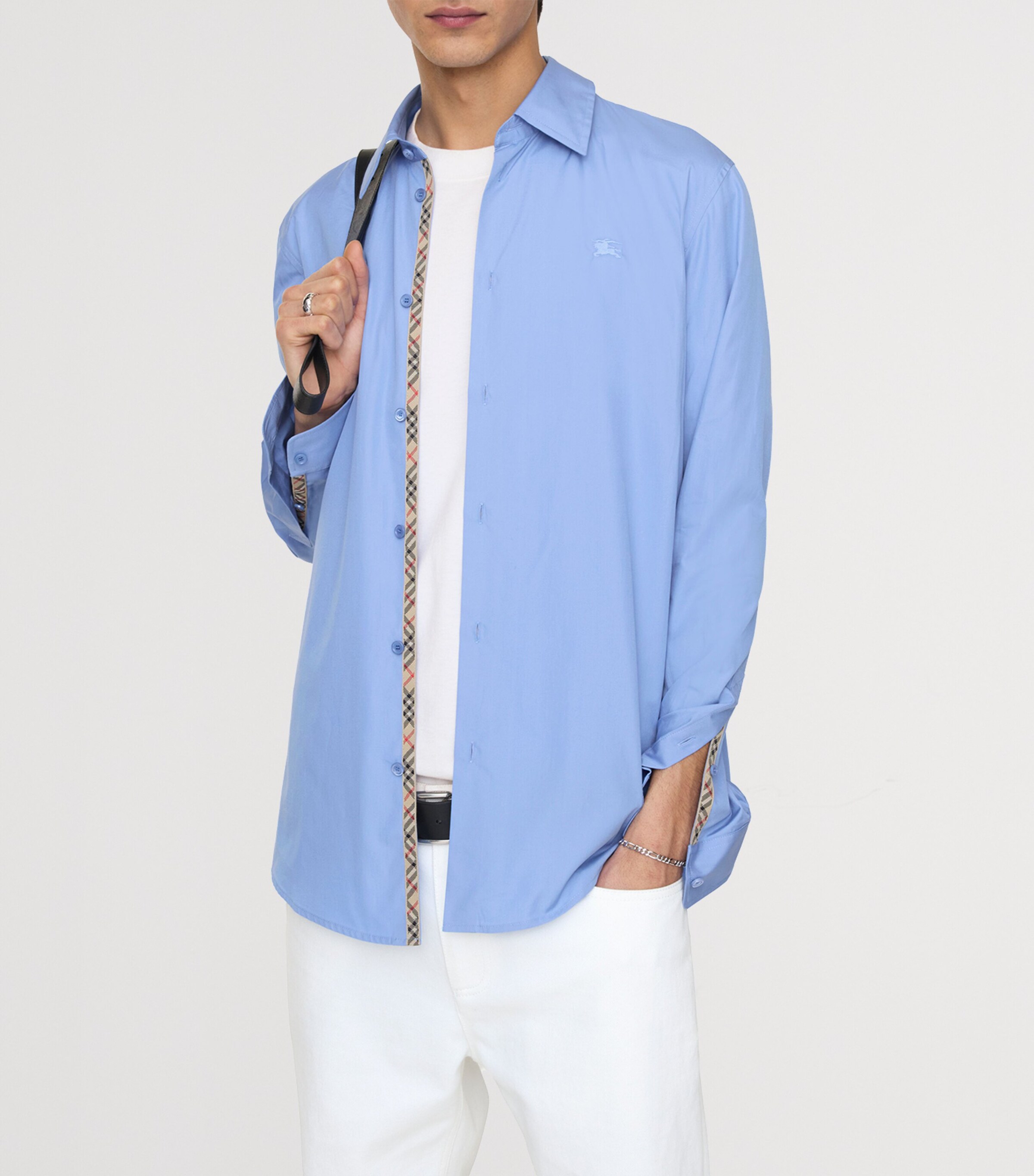 Burberry Mens Cotton Poplin Shirt Cornflower Blue Image 2