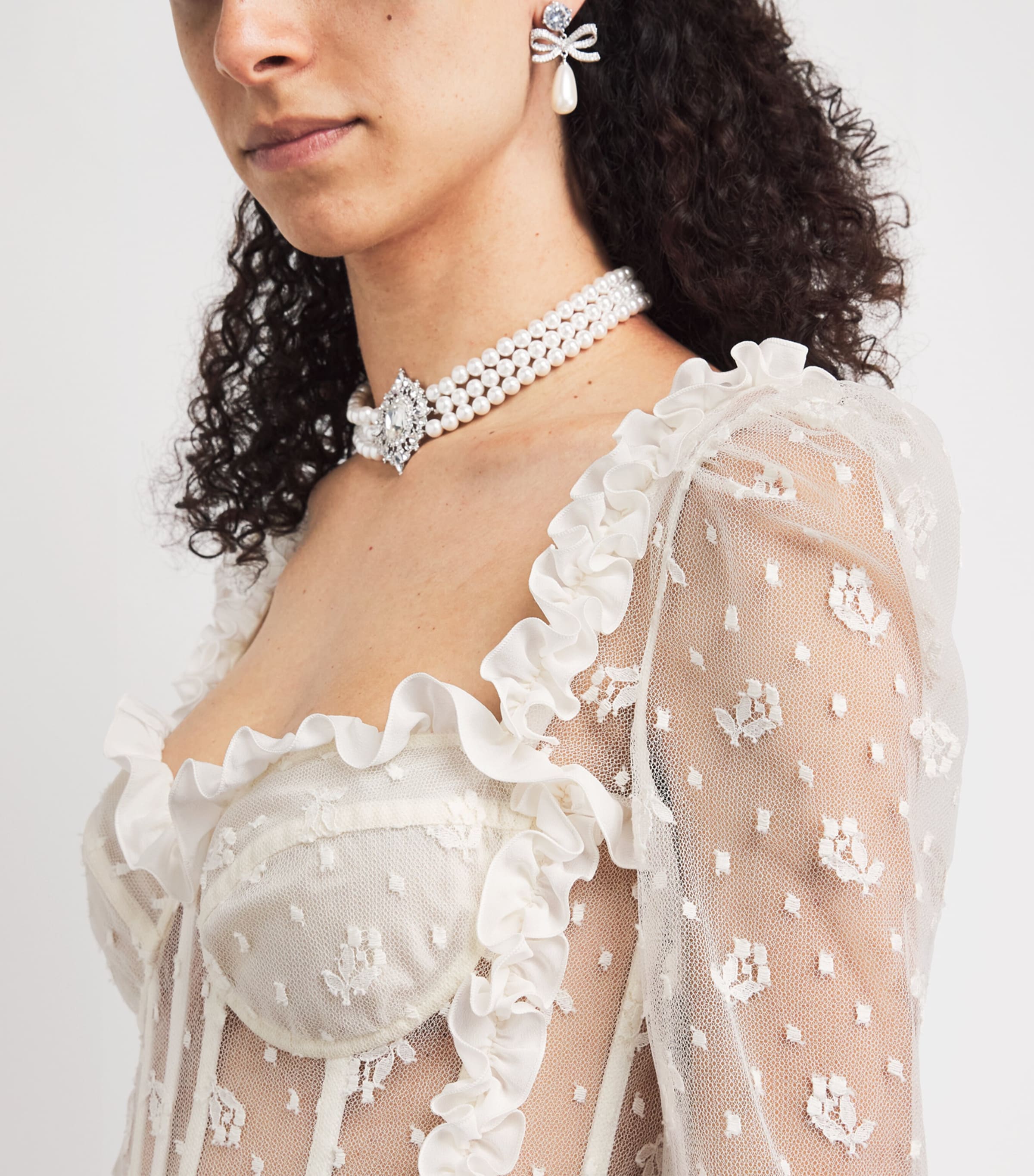 Alessandra Rich Womens Cady Lace-Bustier Maxi Dress White Image 3