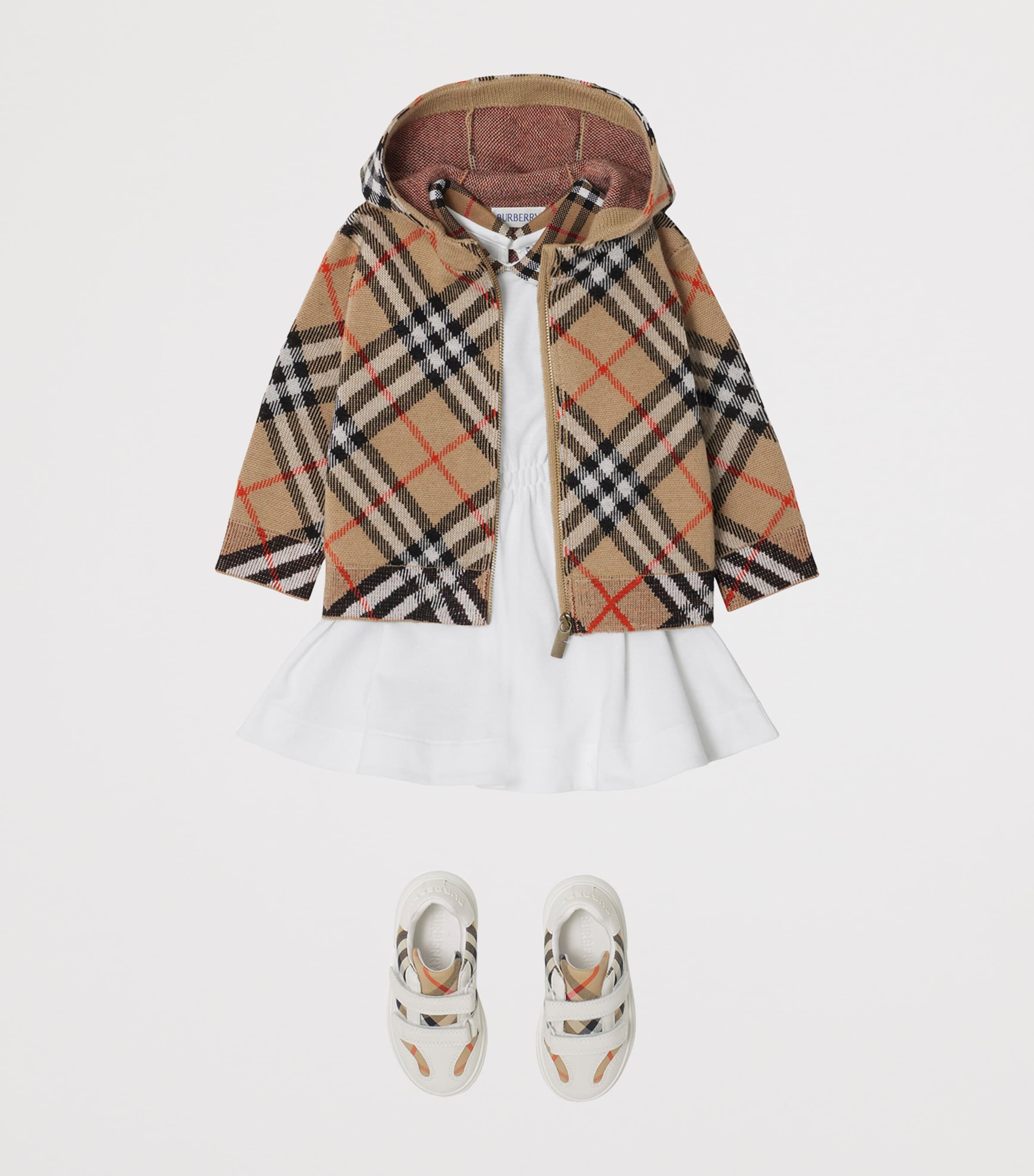 Burberry Kids Beige Wool Check Zip-Up Hoodie (6-24 Months