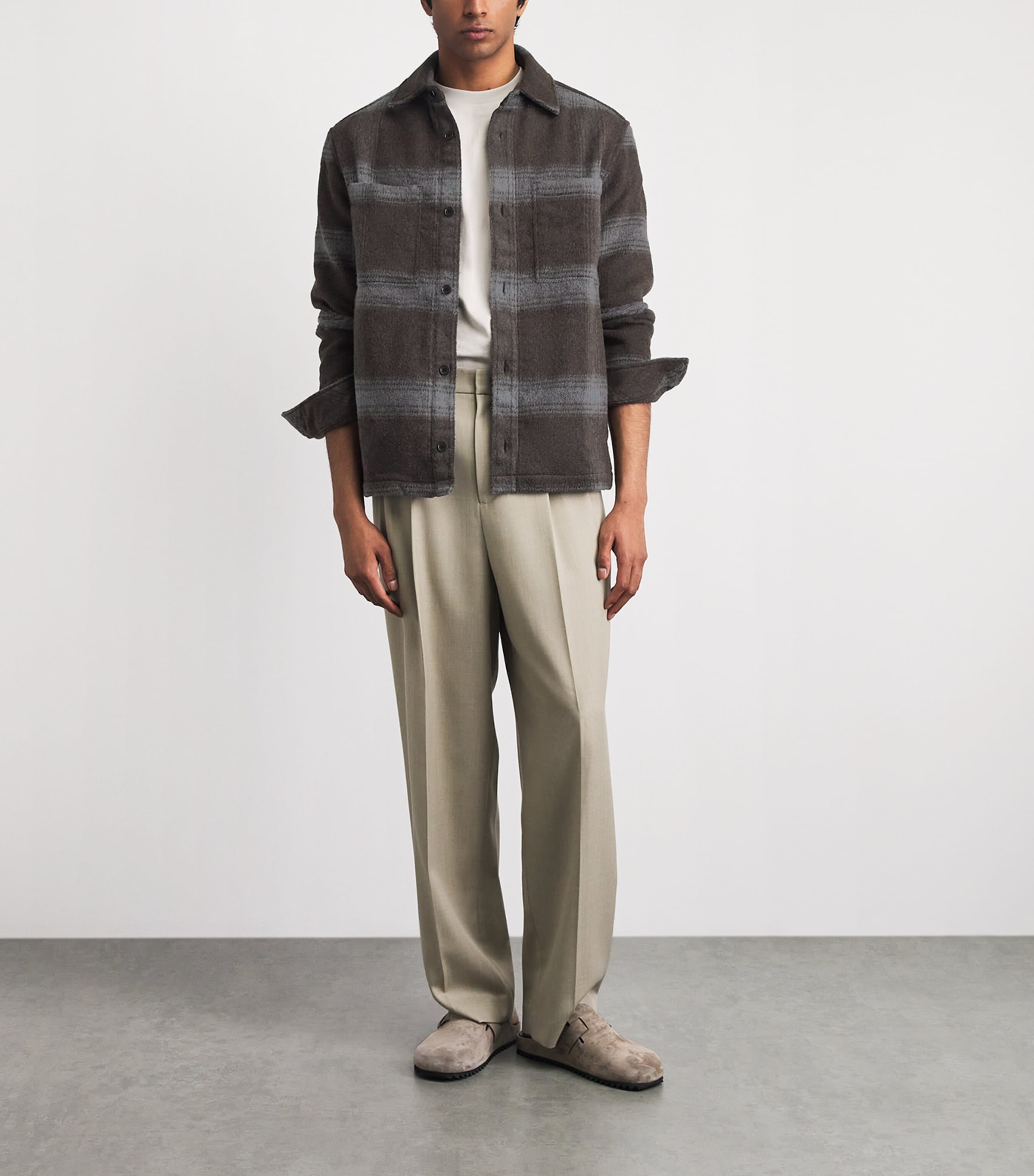 SAMSOE SAMSOE Mens Melange Flannel Overshirt Brown Melange Ch. Image 2